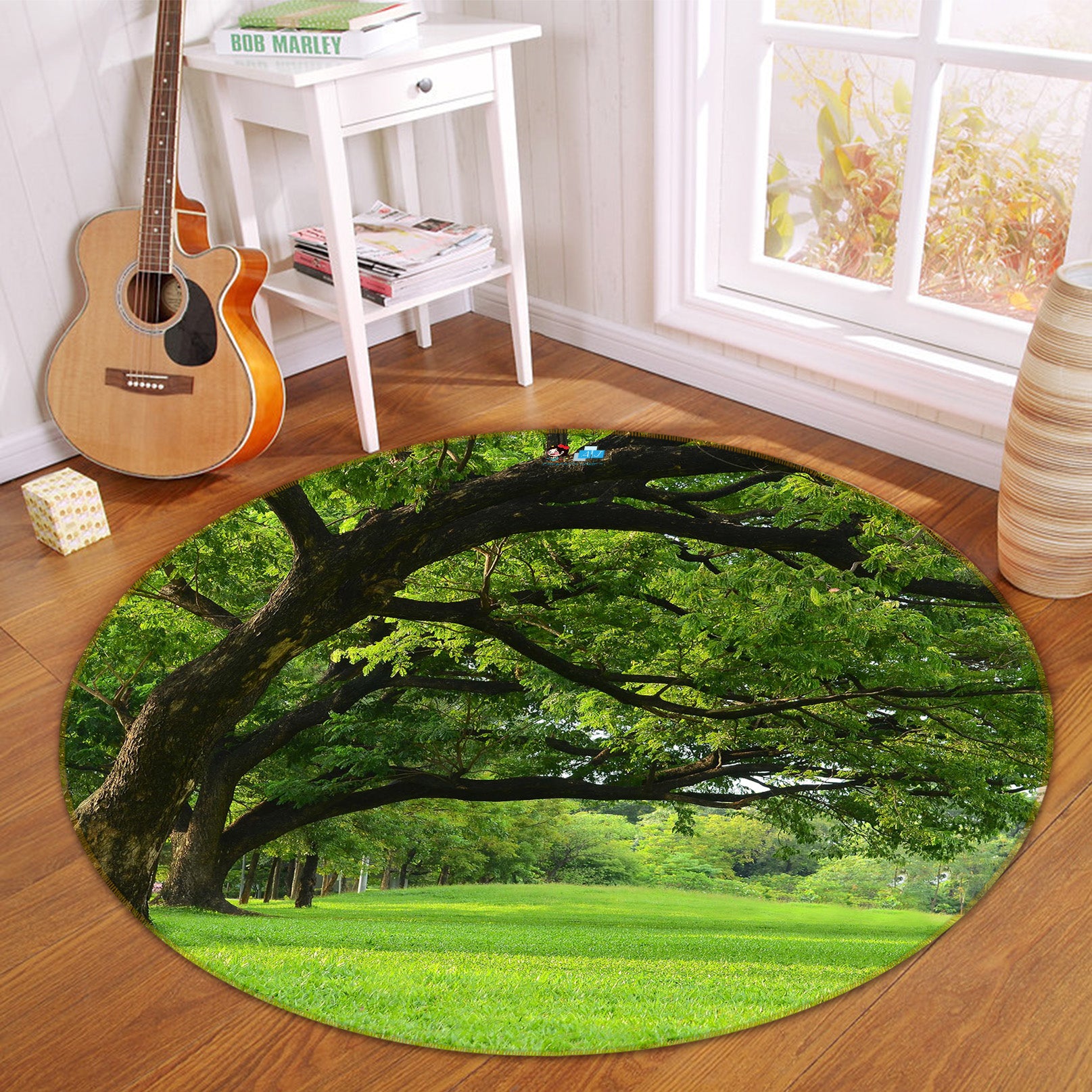 3D Trees Lawn 74118 Round Non Slip Rug Mat