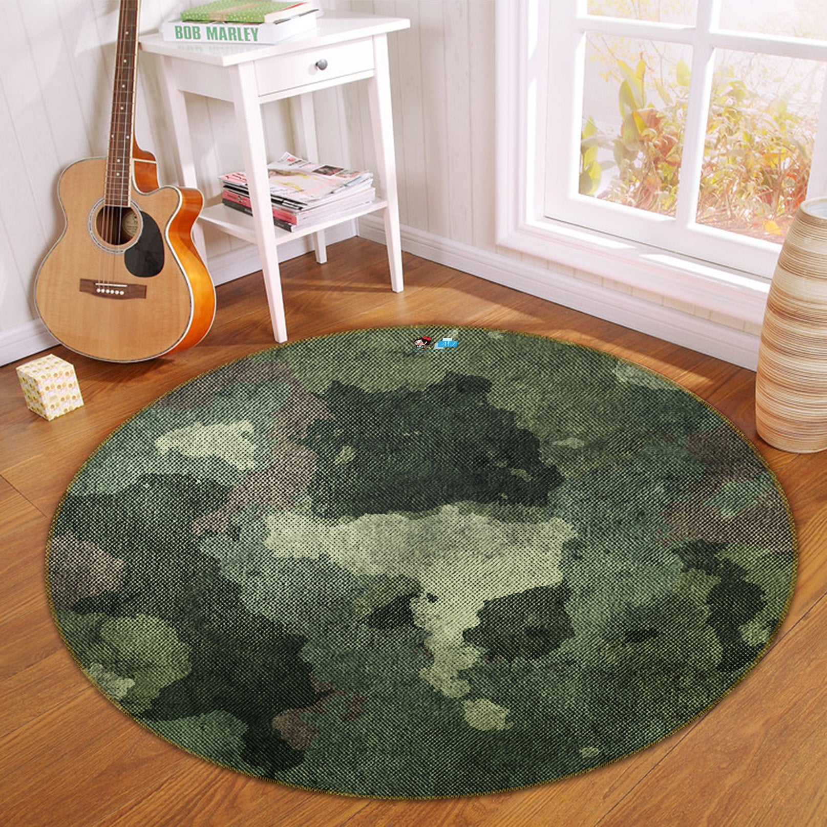 3D Dark Green 64149 Round Non Slip Rug Mat