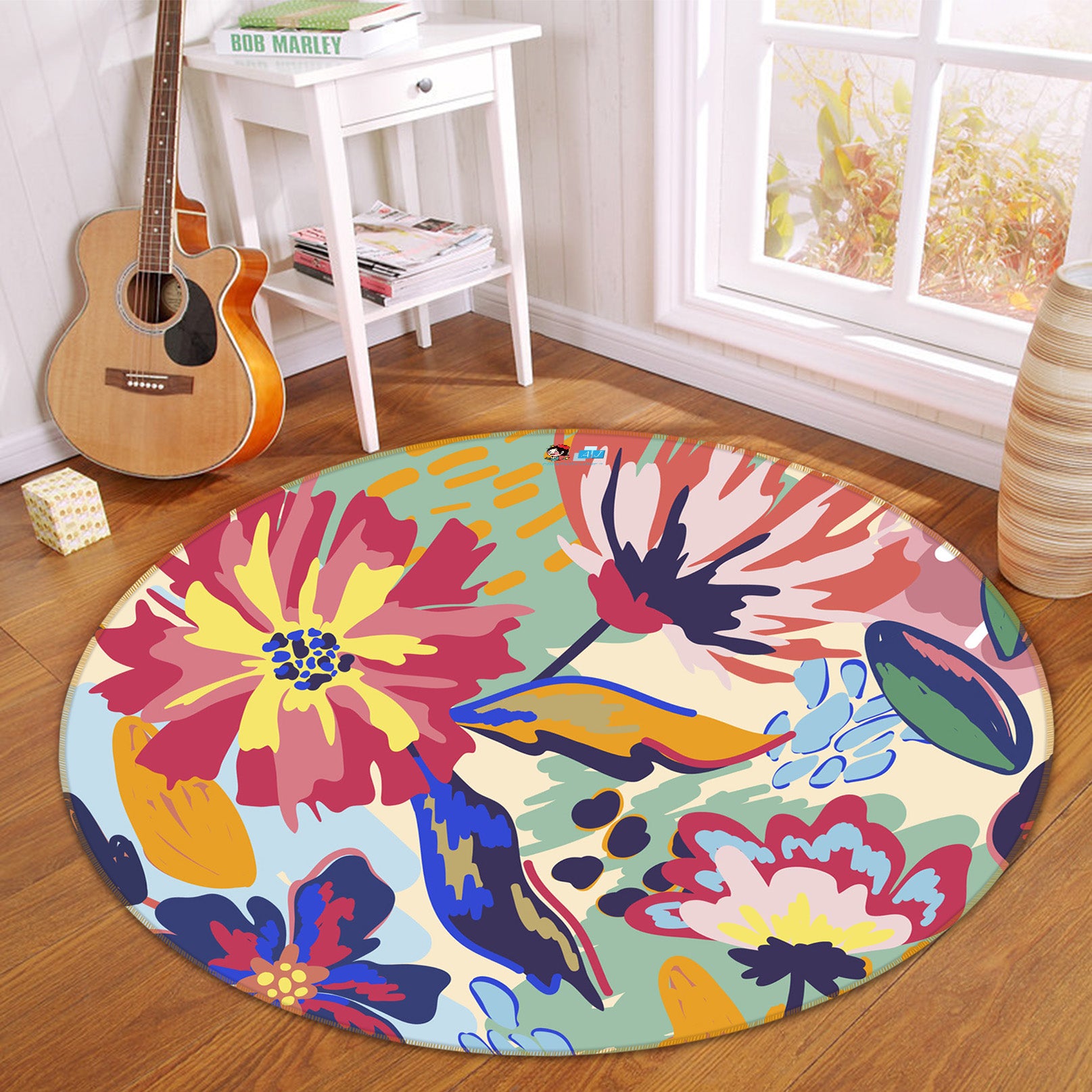 3D Flowers 71268 Round Non Slip Rug Mat