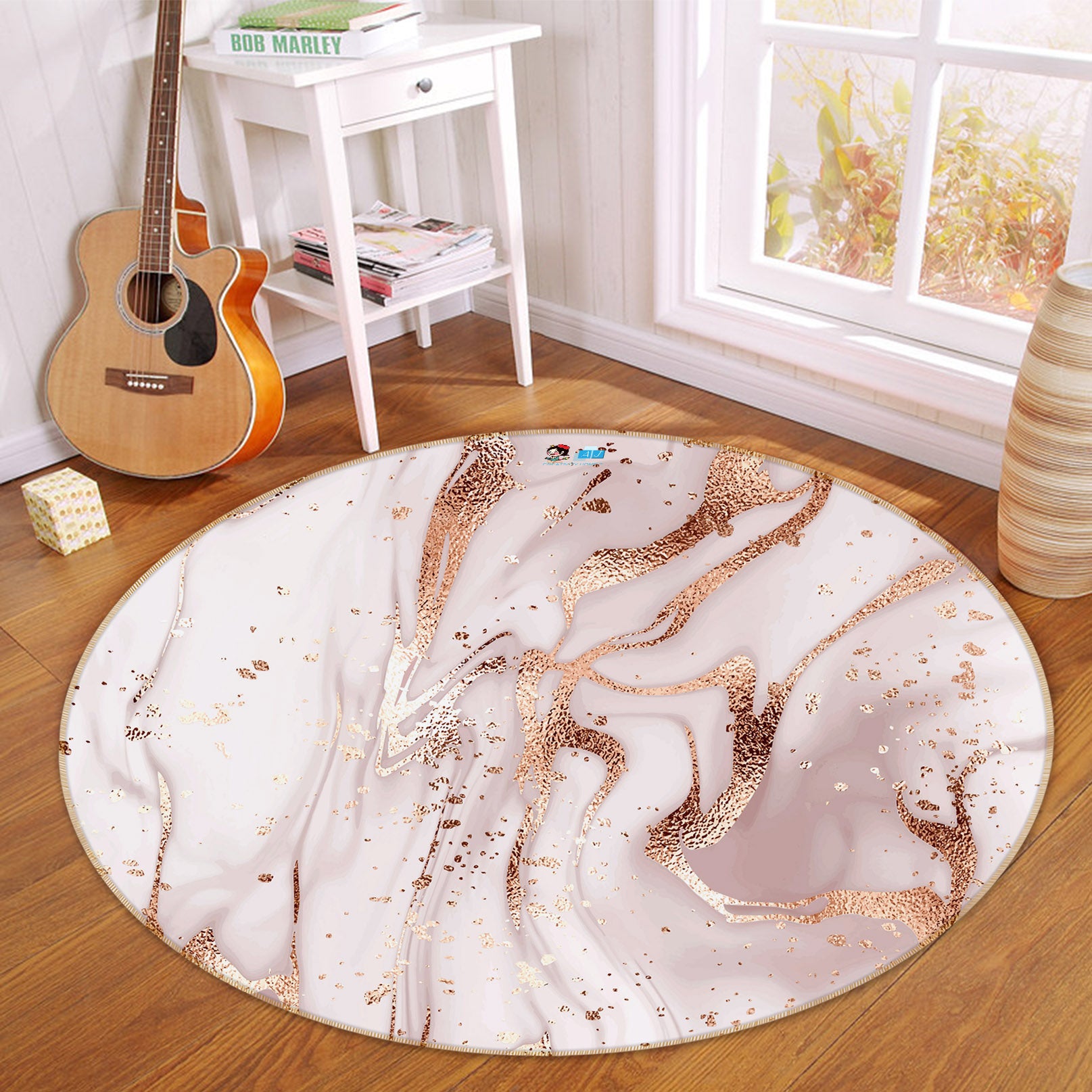 3D Golden Marbling 71161 Round Non Slip Rug Mat