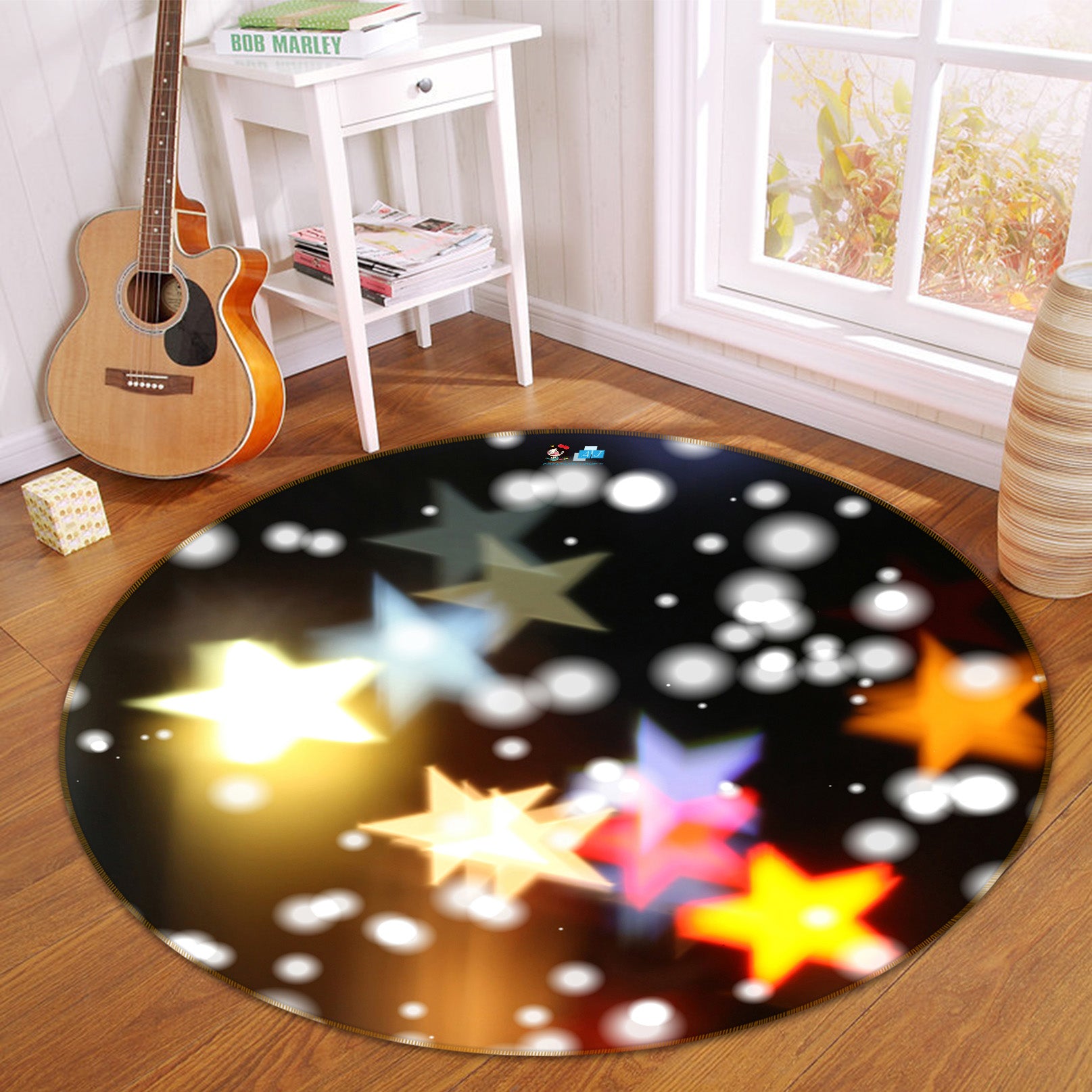 3D Color Stars 54115 Christmas Round Non Slip Rug Mat Xmas