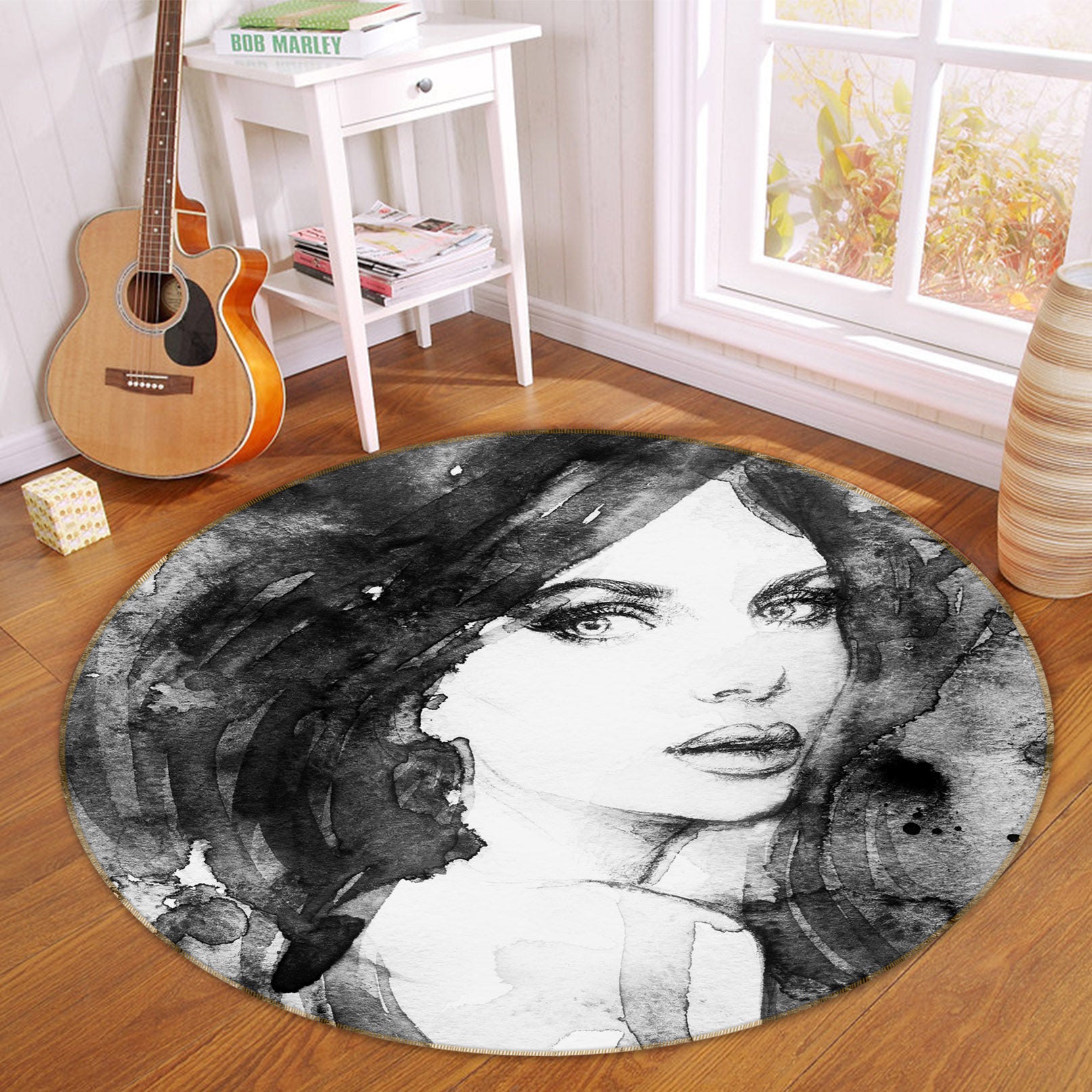 3D Black Gray 36227 Round Non Slip Rug Mat