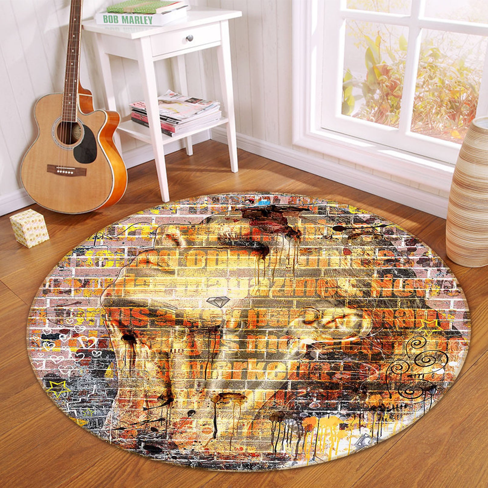 3D Golden Portrait 66175 Round Non Slip Rug Mat