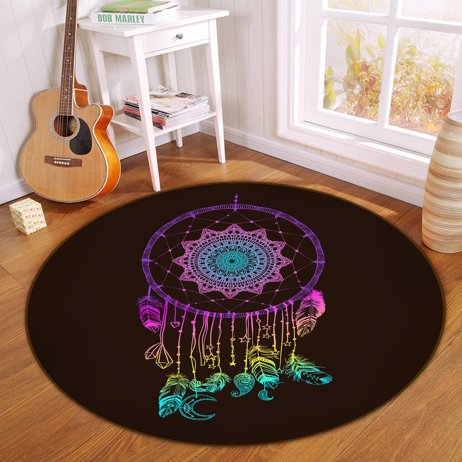 3D Color Dream Catcher 29048 Round Non Slip Rug Mat