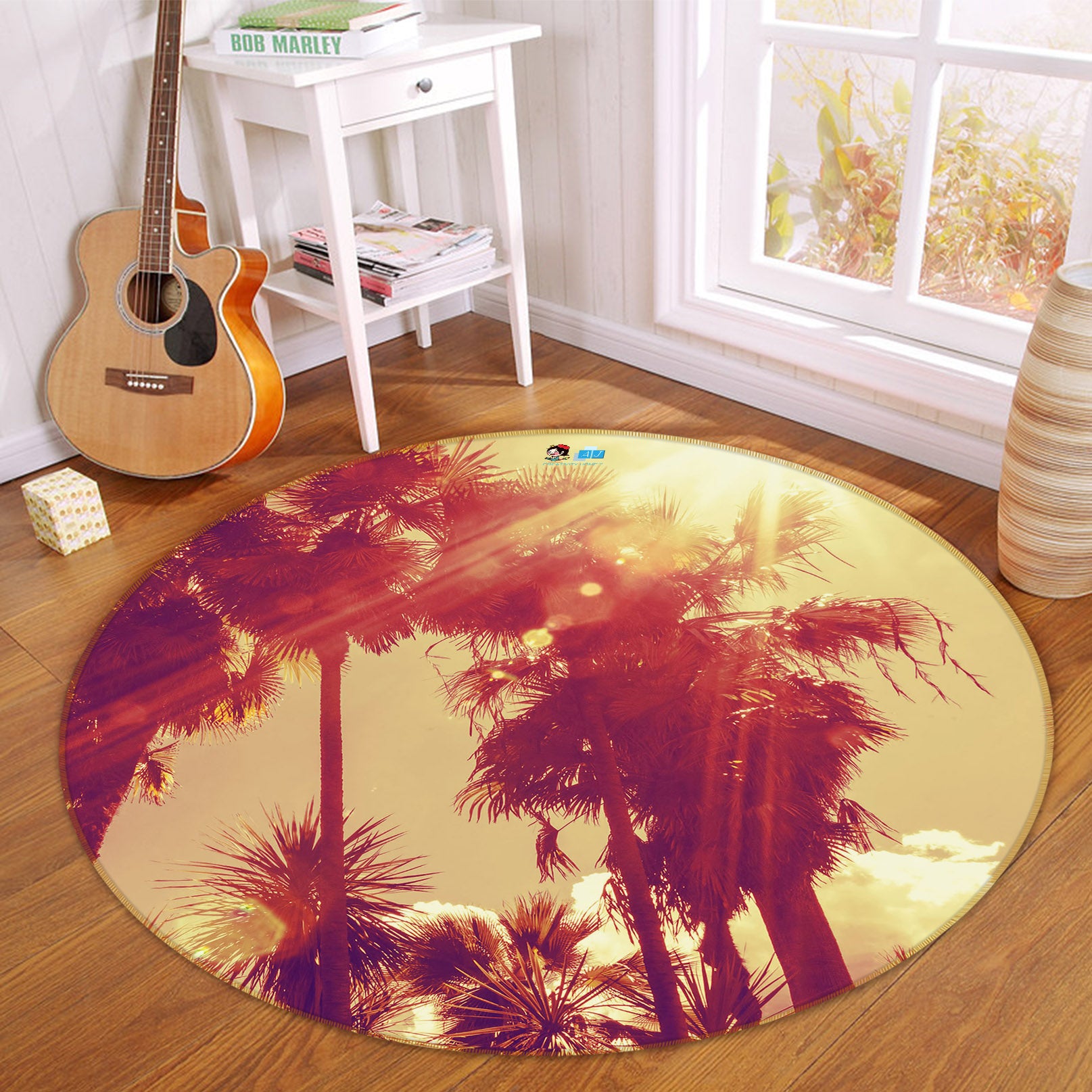 3D Coconut Tree 69056 Round Non Slip Rug Mat