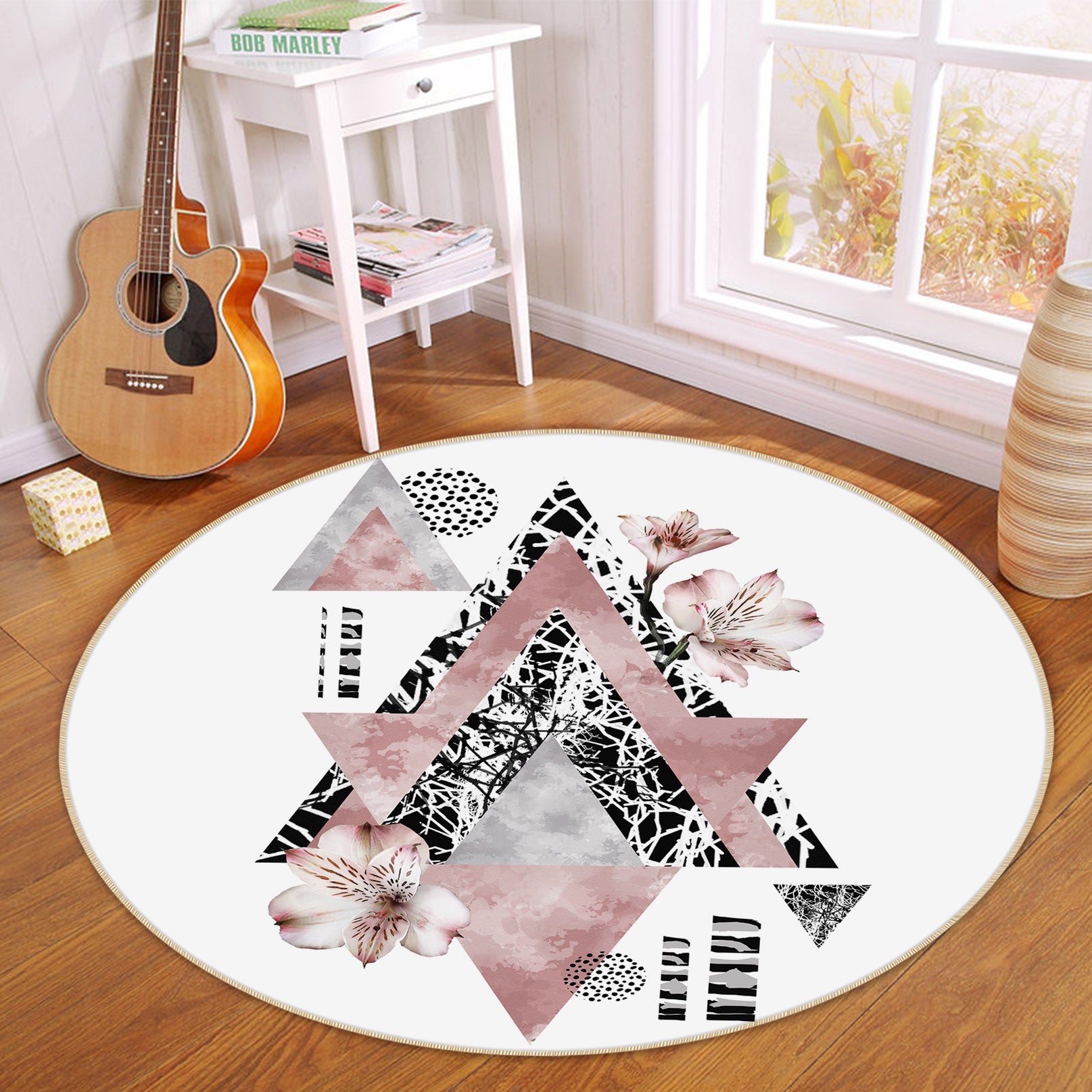 3D Triangle Pattern 29059 Round Non Slip Rug Mat