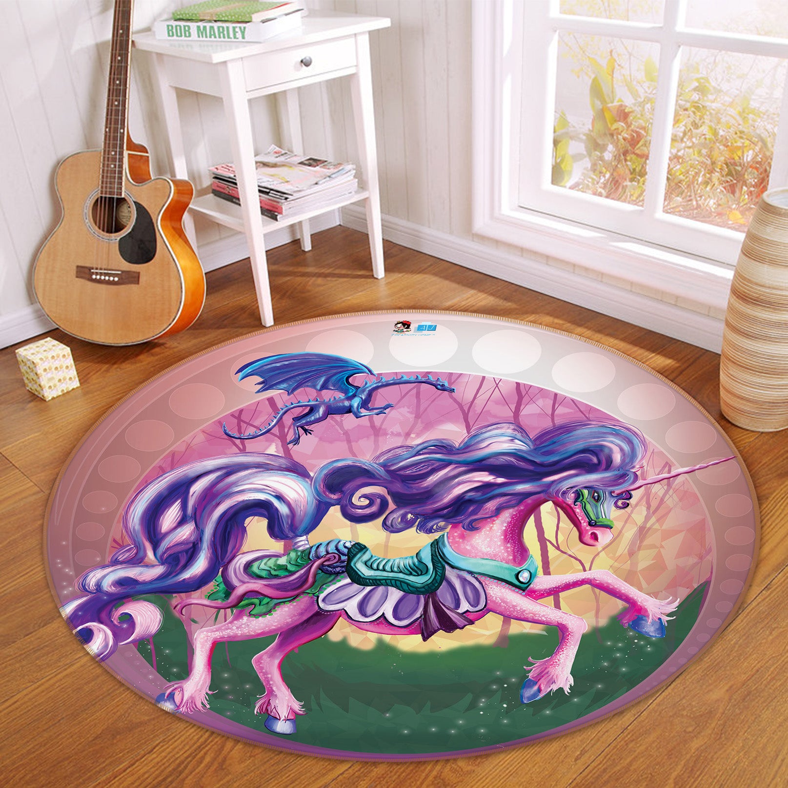 3D Color Blue Unicorn 83170 Rose Catherine Khan Rug Round Non Slip Rug Mat