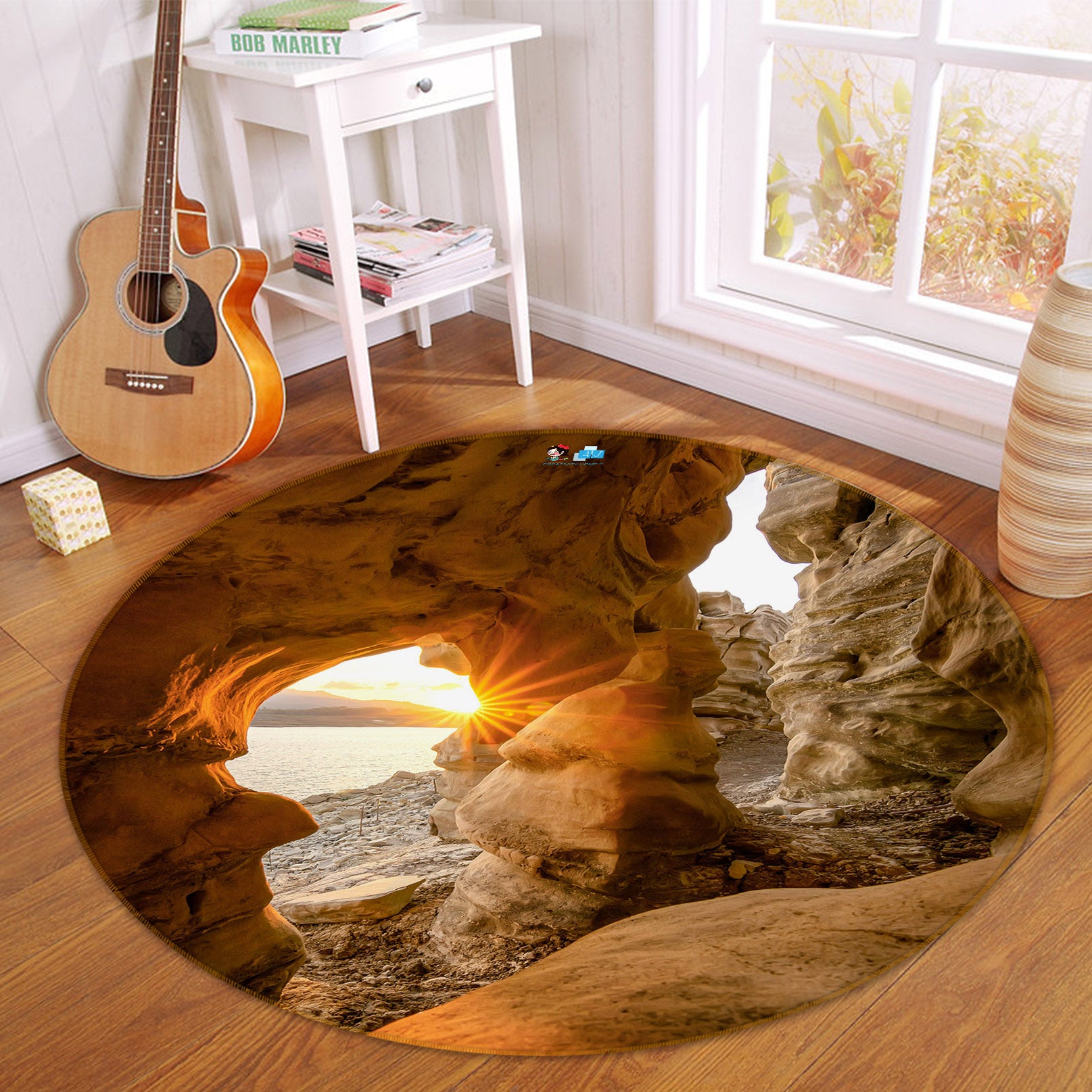 3D Stone Cave Sunlight 69200 Round Non Slip Rug Mat
