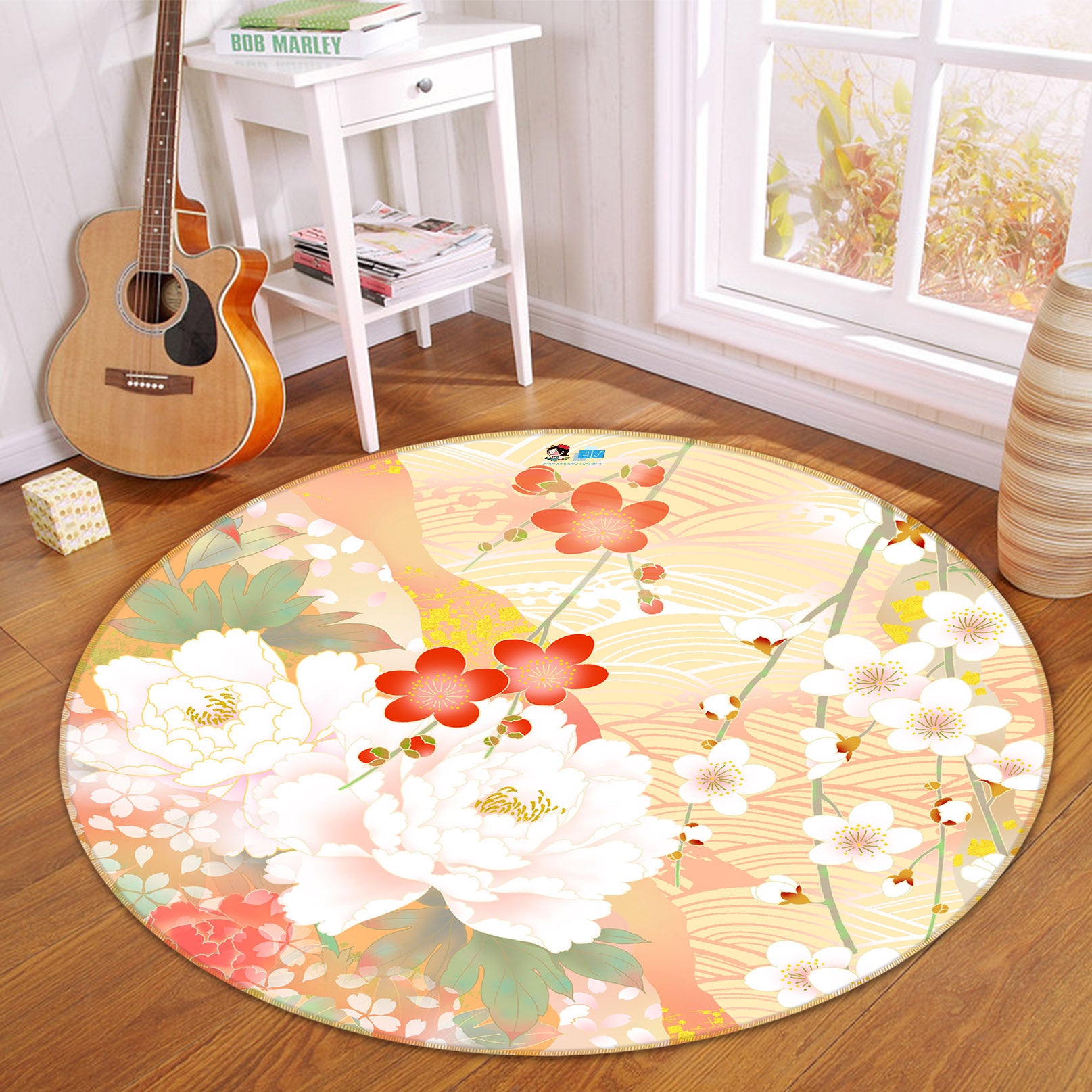 3D Flowers 66203 Round Non Slip Rug Mat