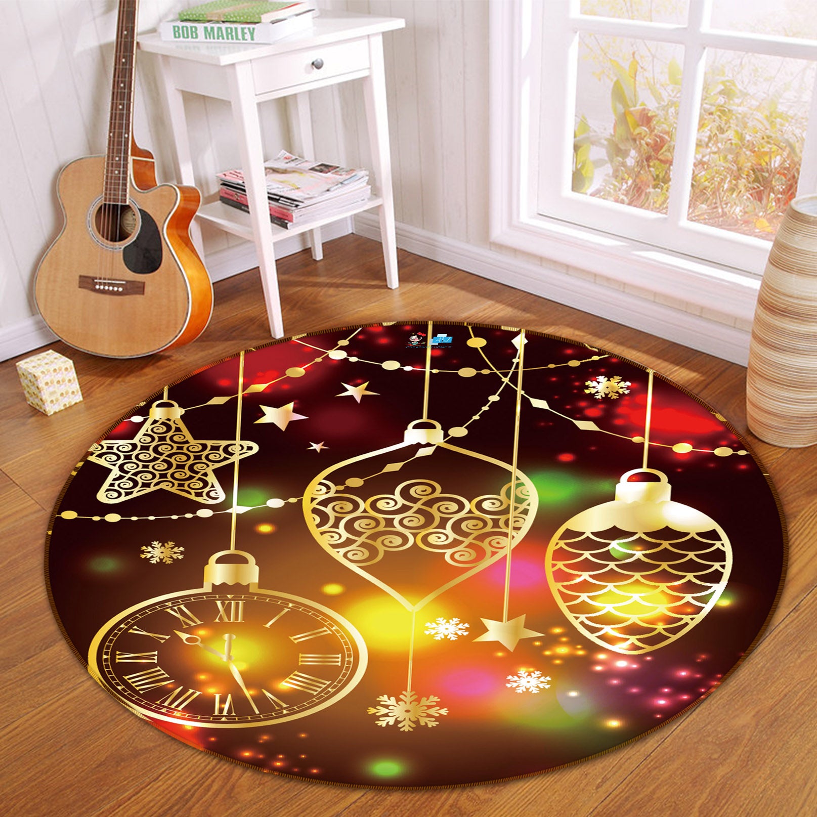 3D String Lights 54144 Christmas Round Non Slip Rug Mat Xmas