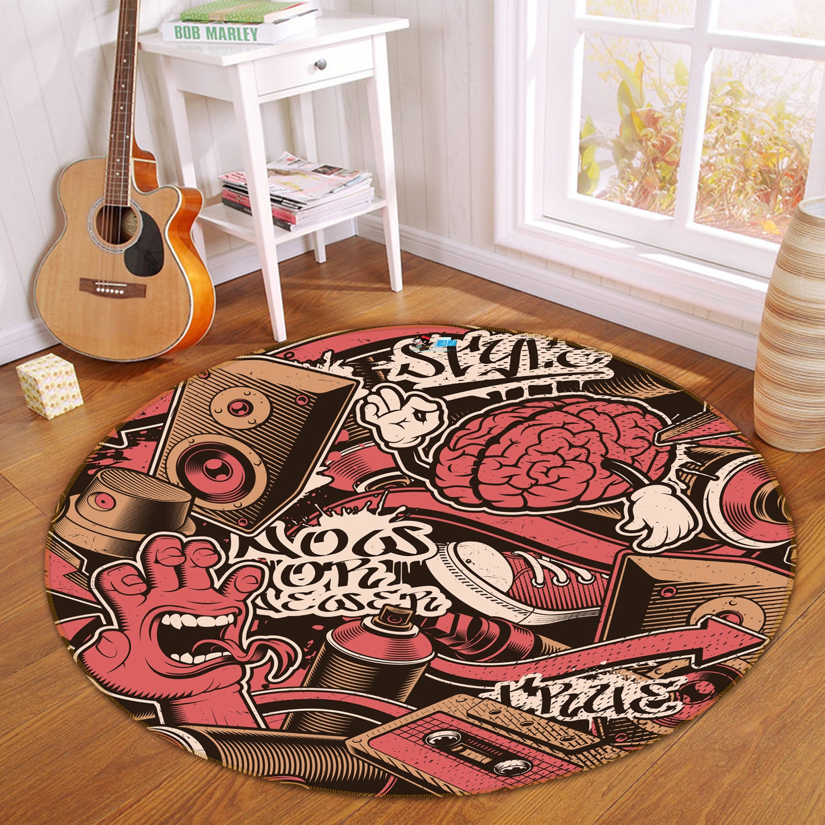 3D Doodle Pattern 81152 Round Non Slip Rug Mat