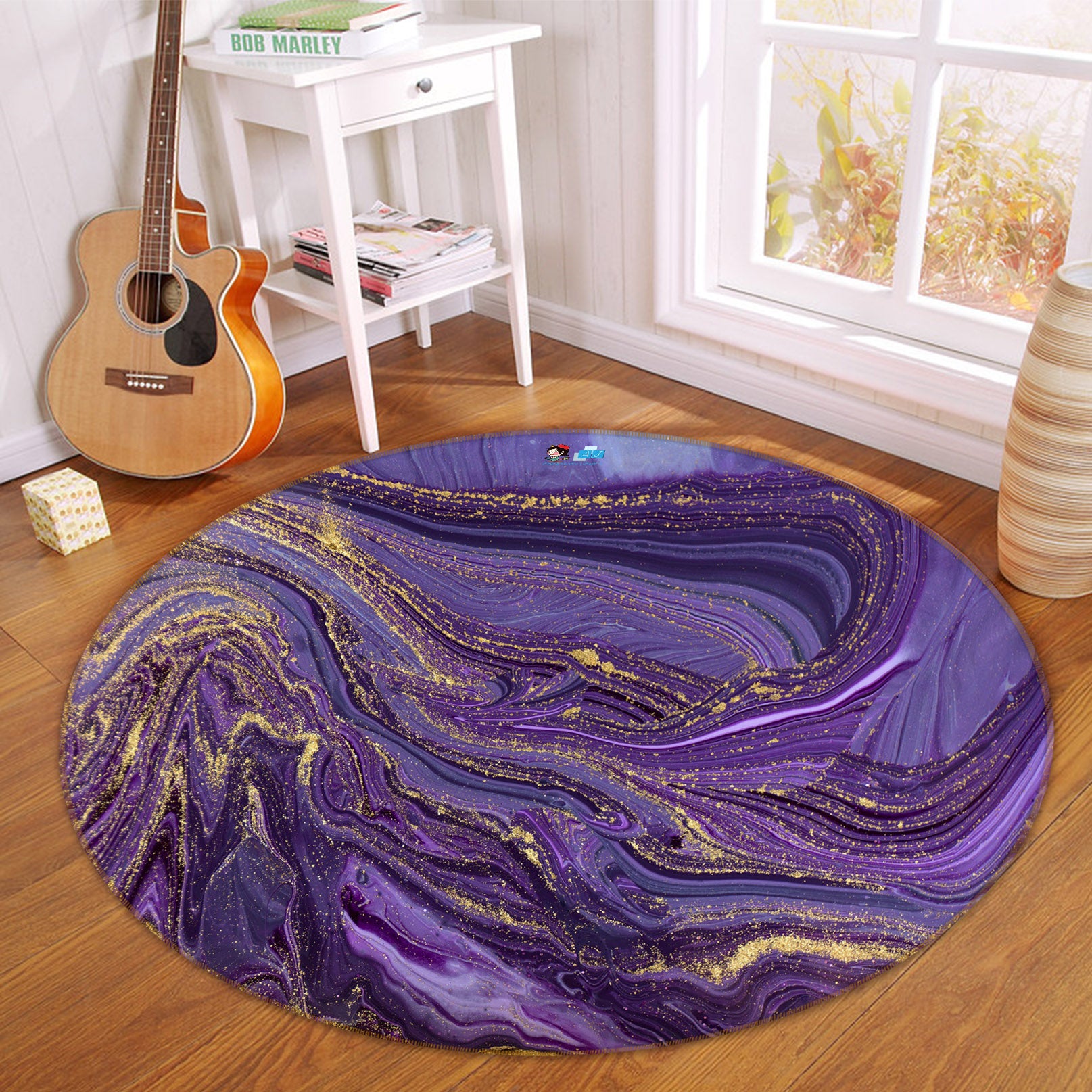 3D Purple Lines 71129 Round Non Slip Rug Mat