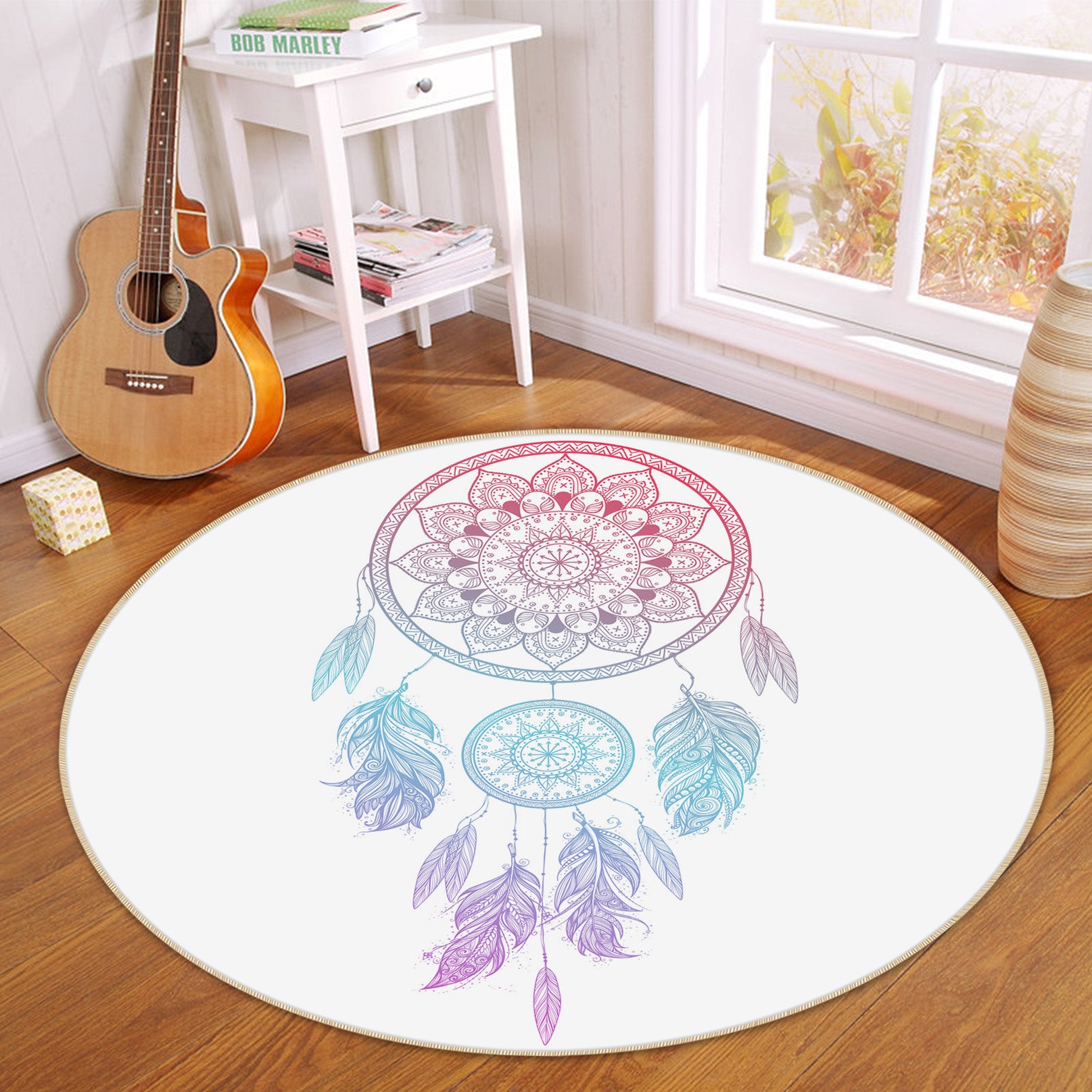 3D Pink Blue Dream Catcher 29016 Round Non Slip Rug Mat