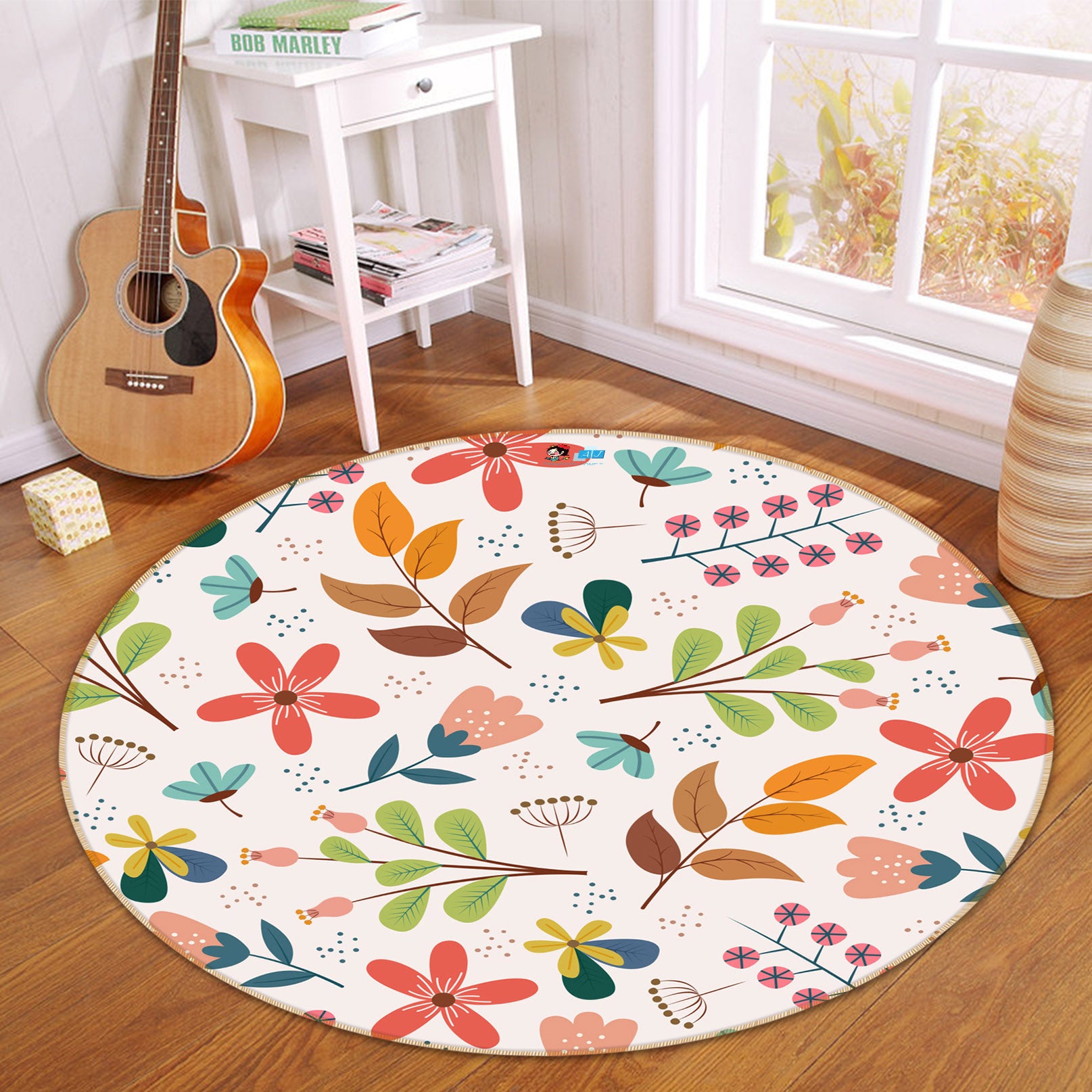 3D Color Leaf Pattern 71279 Round Non Slip Rug Mat