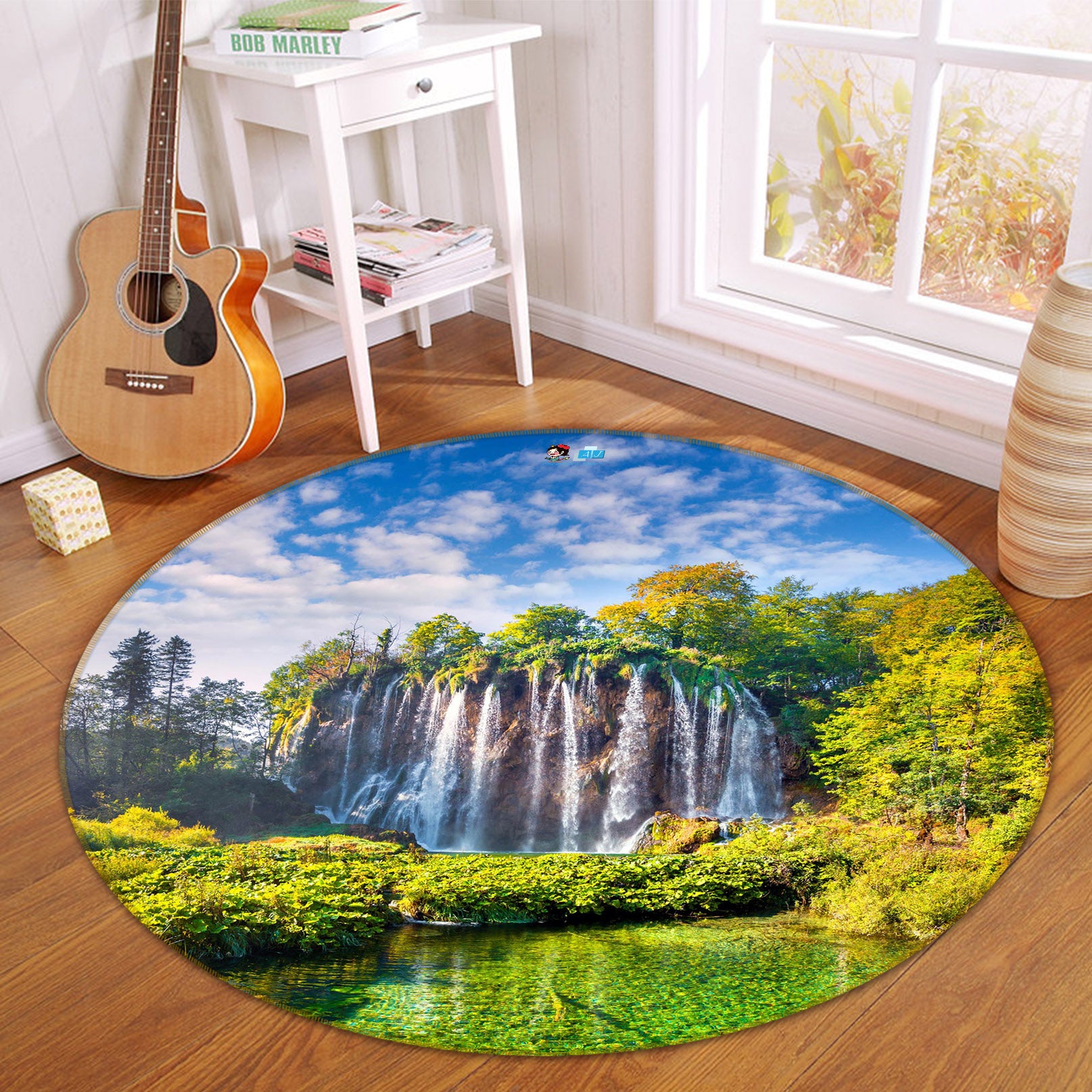 3D Waterfall Landscape 74153 Round Non Slip Rug Mat