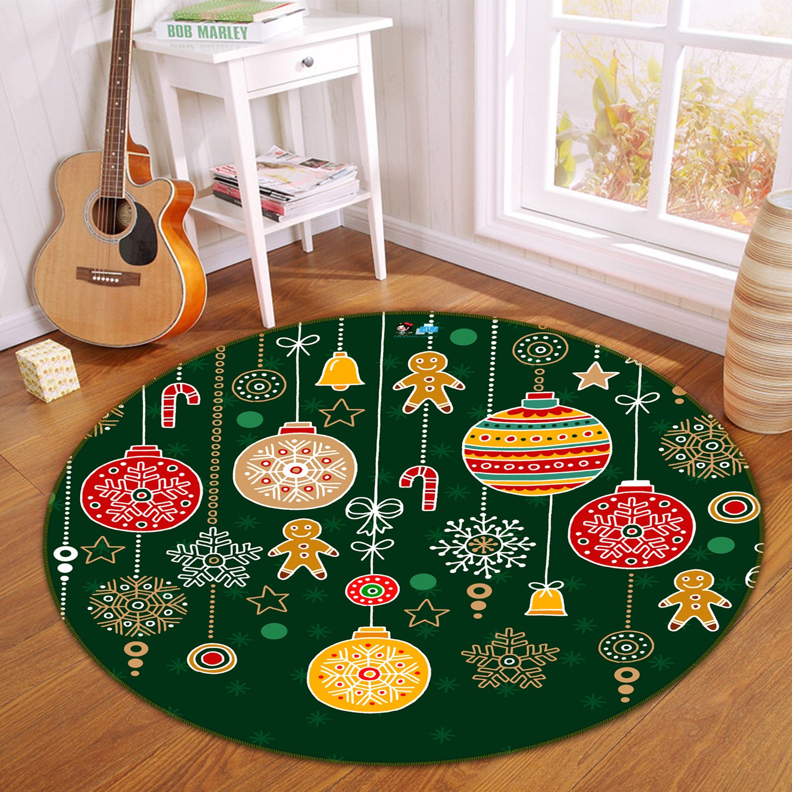 3D Christmas Colorful Balls 81128 Round Non Slip Rug Mat