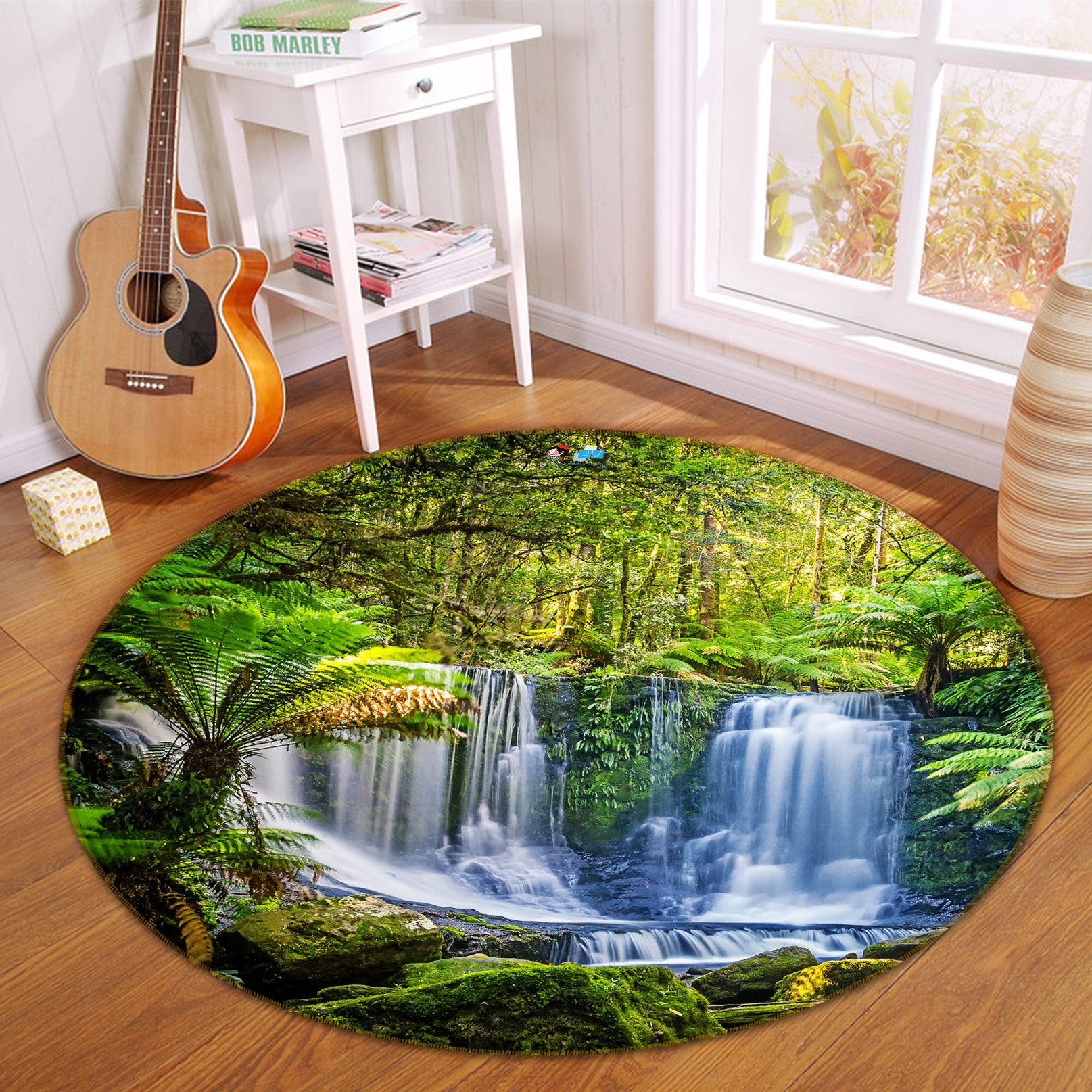 3D Jungle Waterfall 81022 Round Non Slip Rug Mat