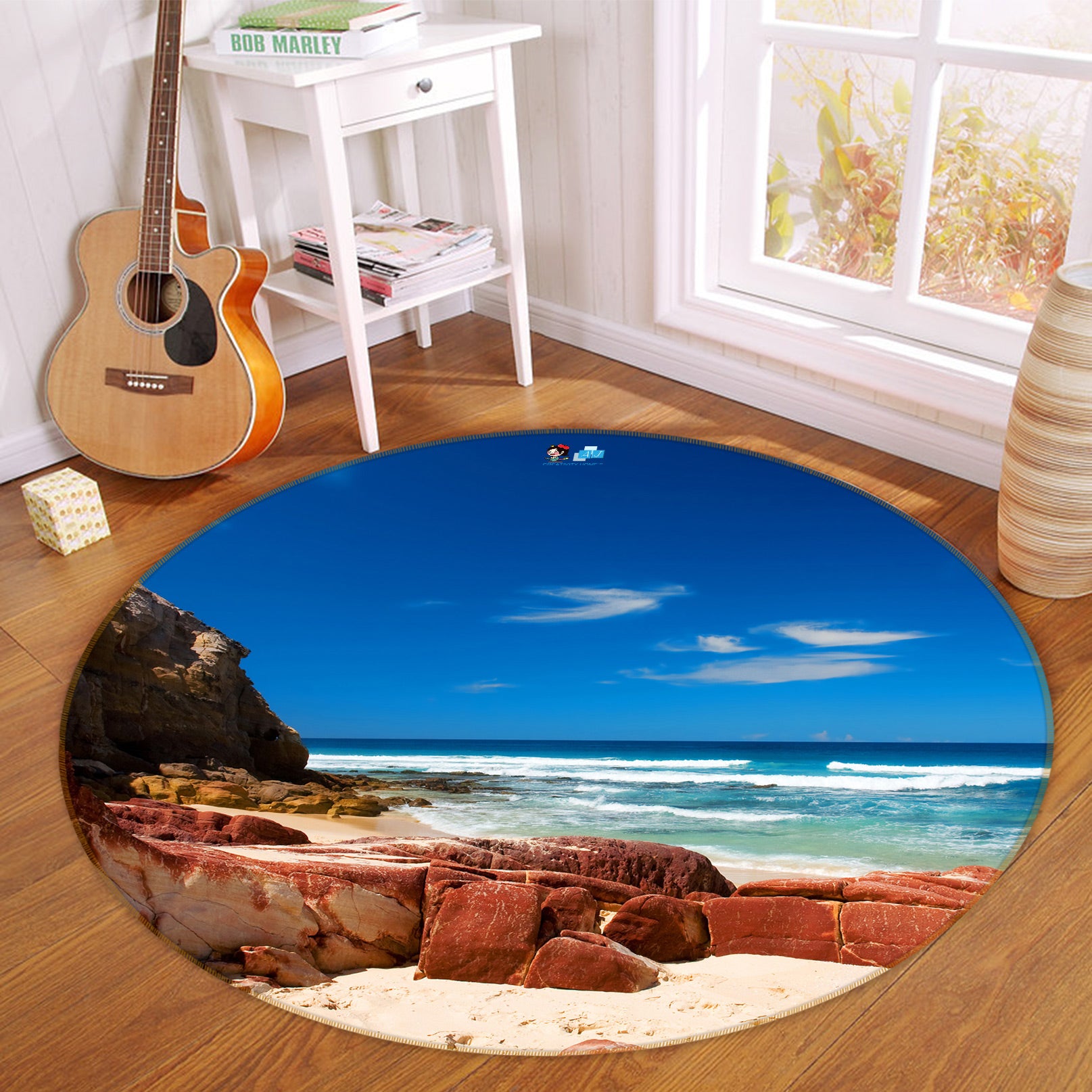 3D Seaside Stones 80203 Round Non Slip Rug Mat