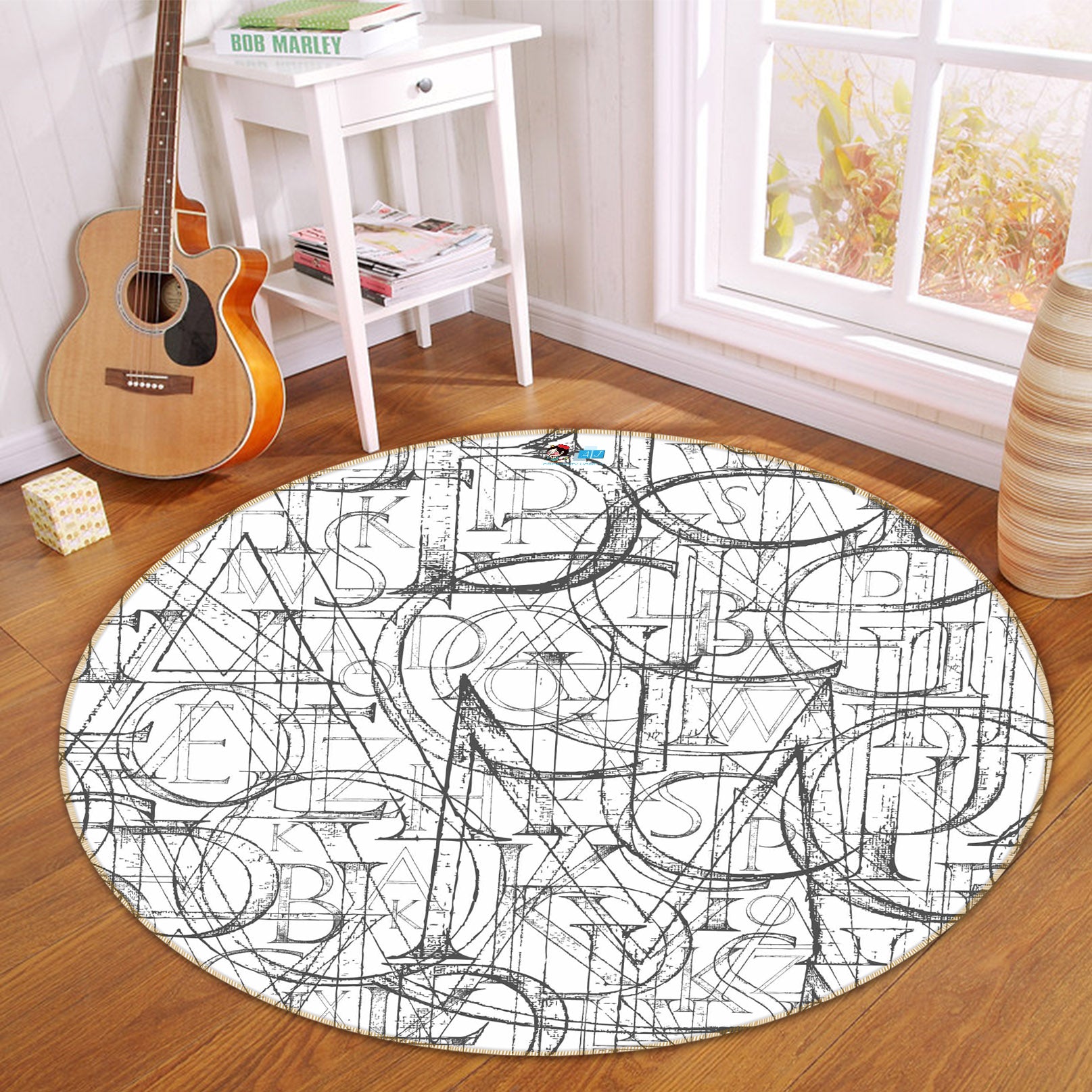 3D Letter Line 64130 Round Non Slip Rug Mat