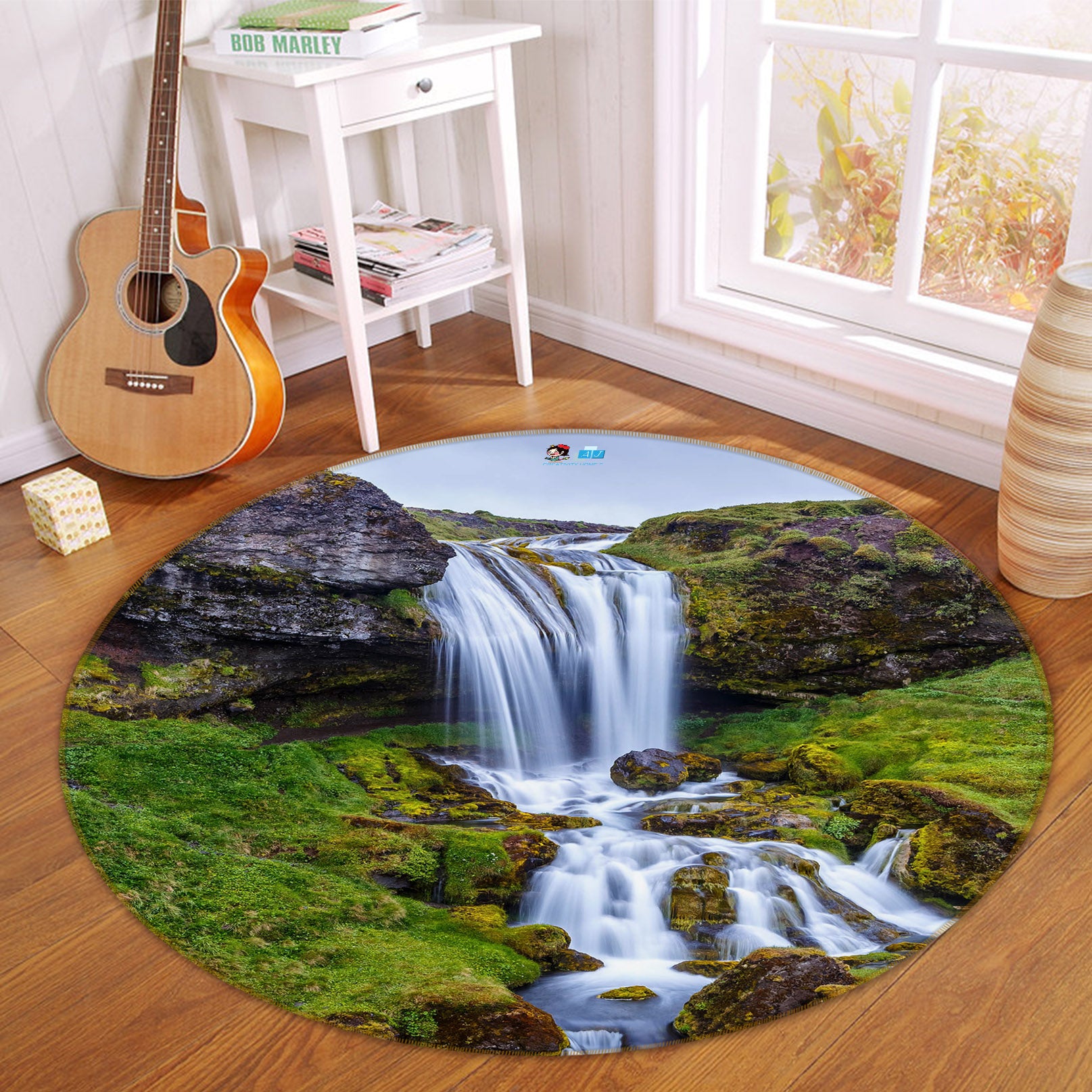 3D Running Water 69086 Round Non Slip Rug Mat
