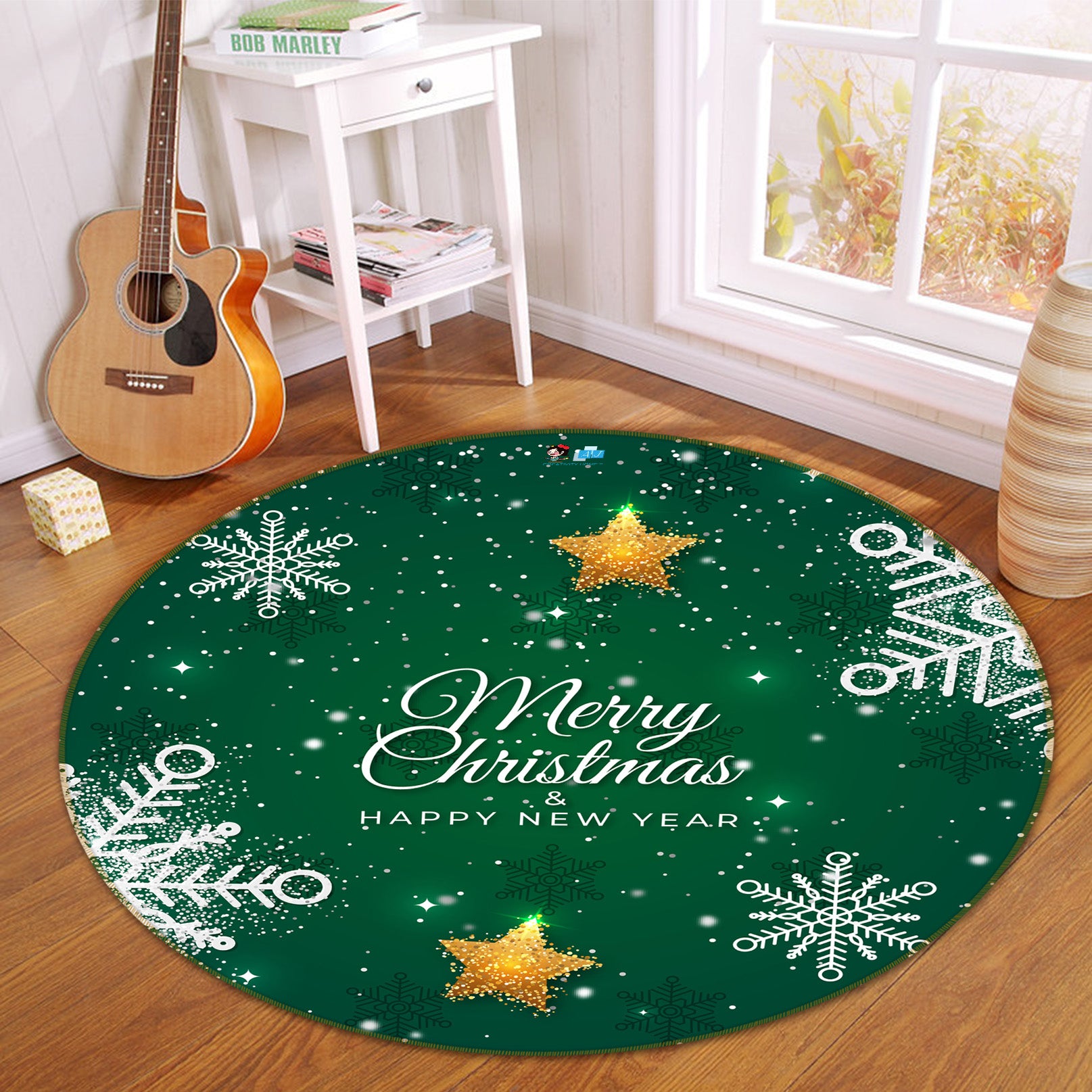 3D Snow Yellow Stars 81093 Round Non Slip Rug Mat
