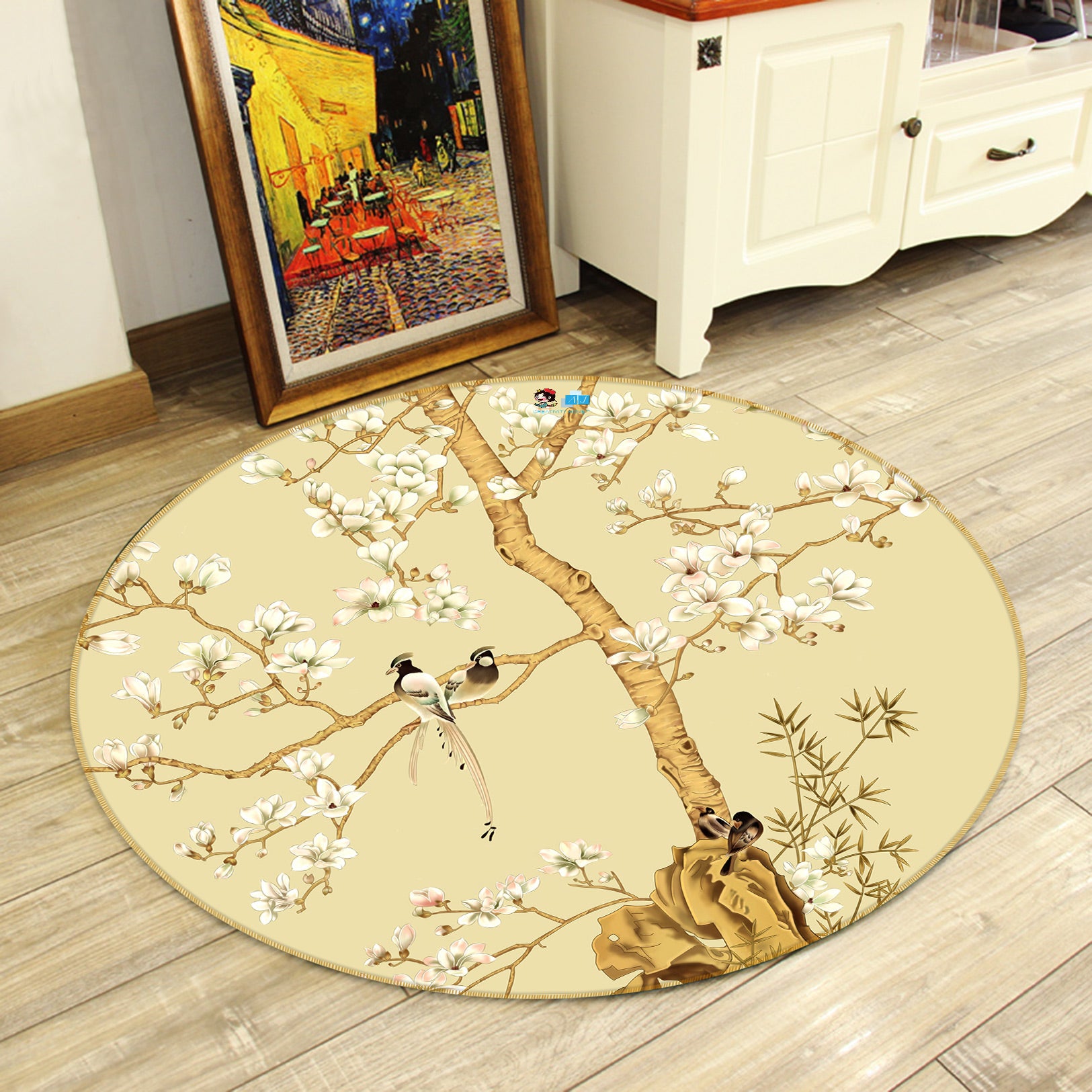3D Branches Bird 80269 Round Non Slip Rug Mat