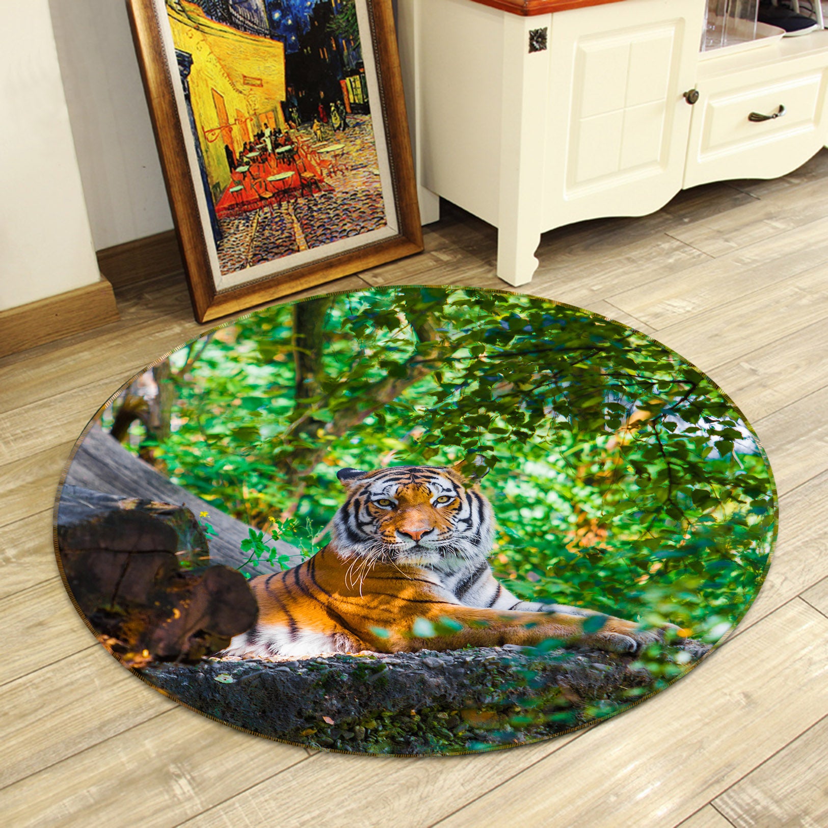 3D Tiger 37233 Animal Round Non Slip Rug Mat