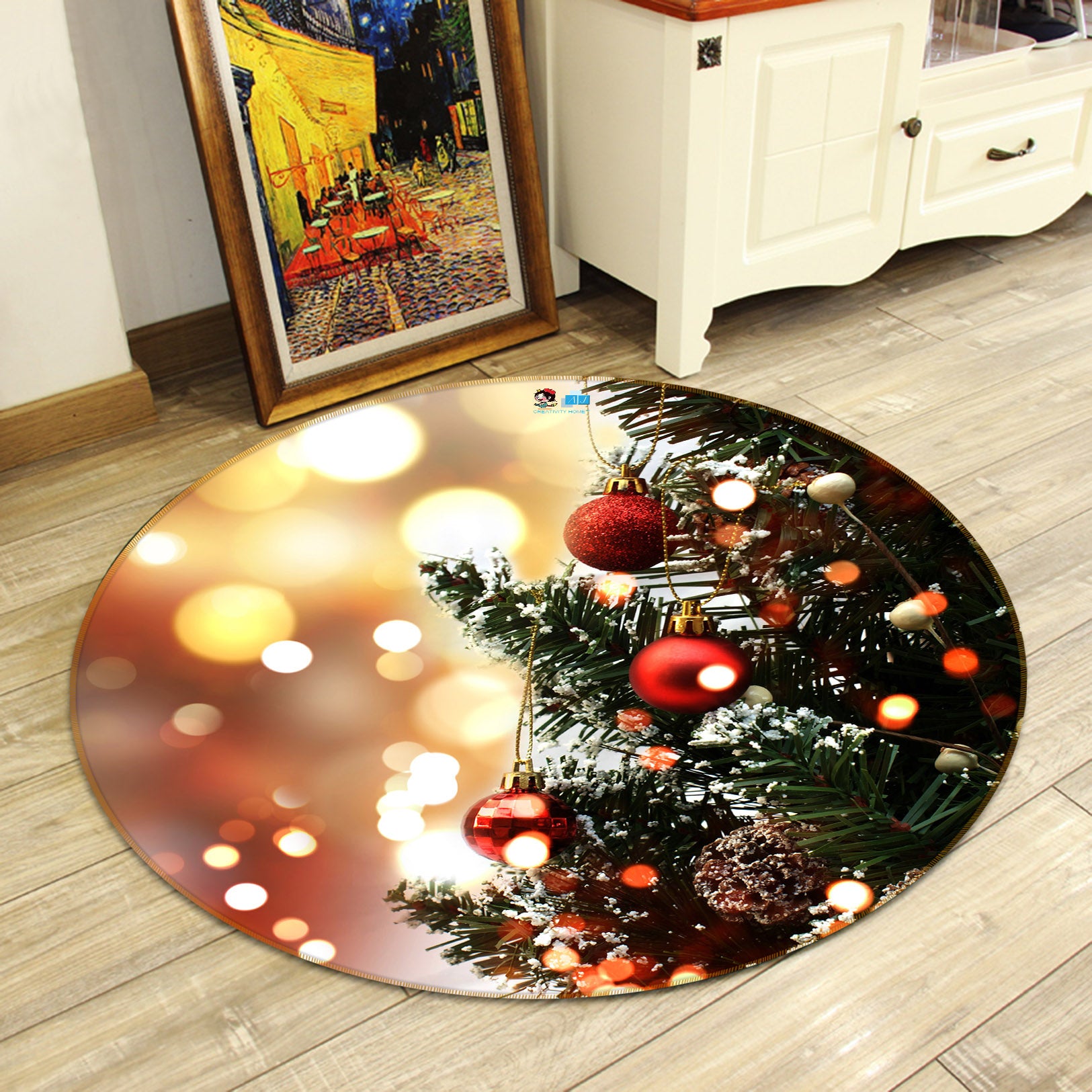 3D Christmas Tree 81098 Round Non Slip Rug Mat
