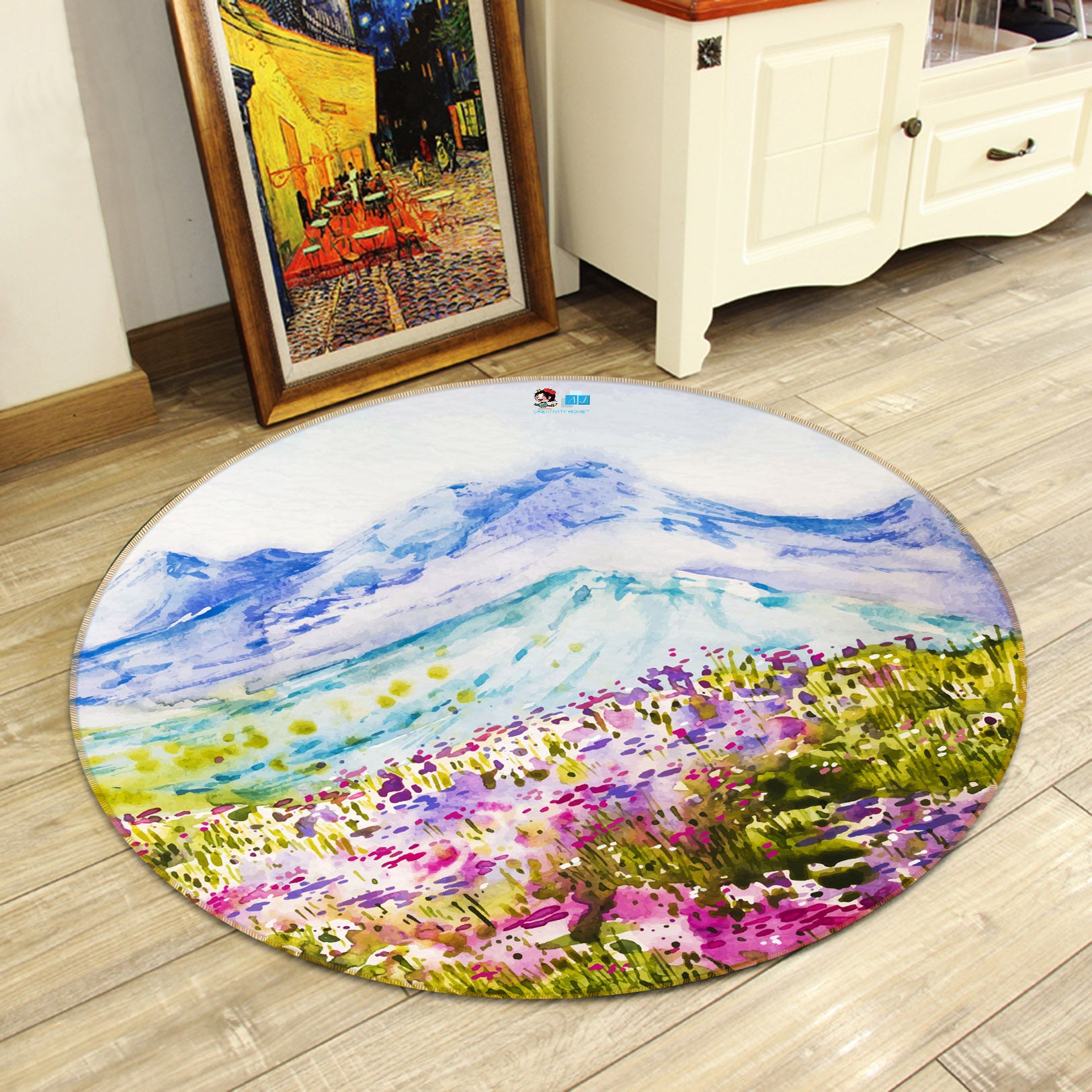 3D Flower Bush Snow Mountain 71281 Round Non Slip Rug Mat