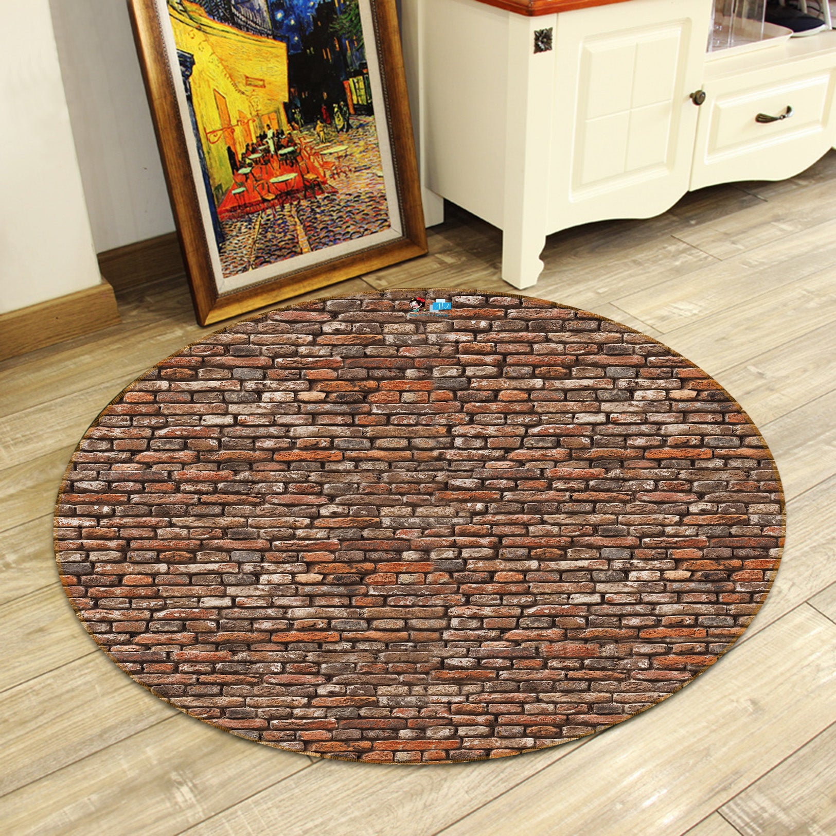 3D Brick Wall 74154 Round Non Slip Rug Mat