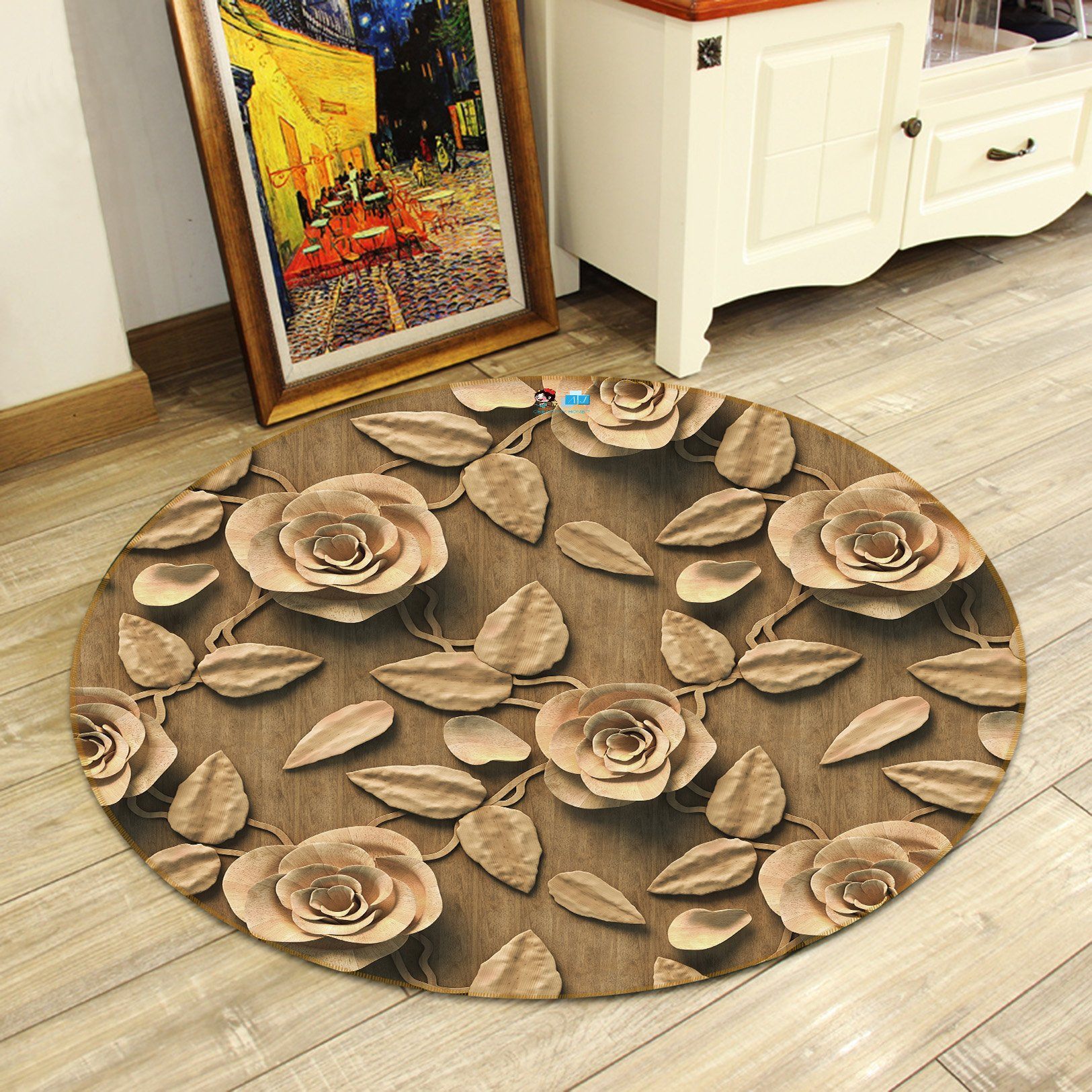 3D Mud Stereoscopic Flower 144 Round Non Slip Rug Mat Mat AJ Creativity Home
