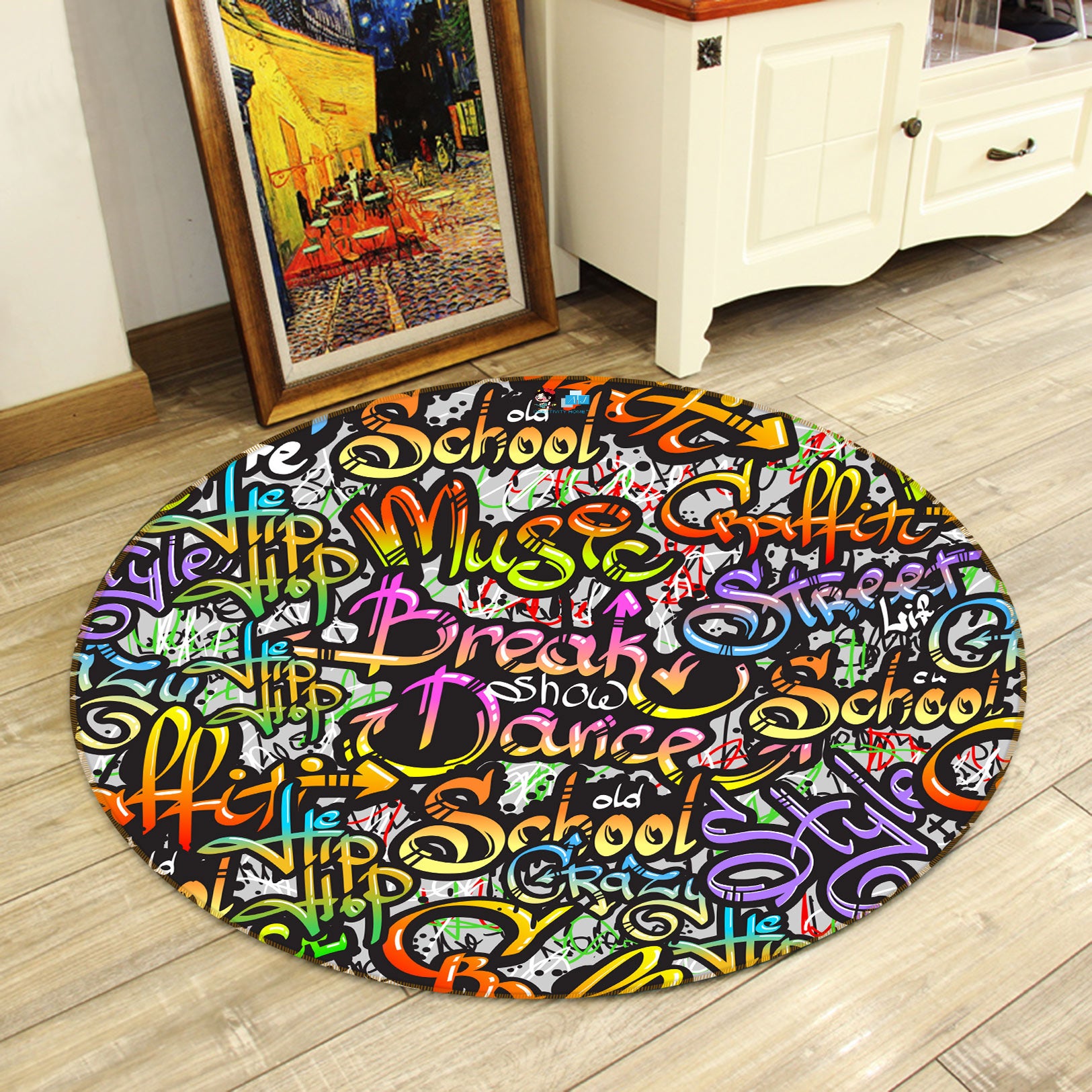 3D Color Font 81225 Round Non Slip Rug Mat