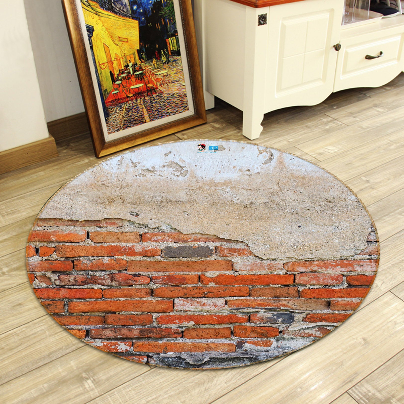 3D Old Brick Wall 74188 Round Non Slip Rug Mat