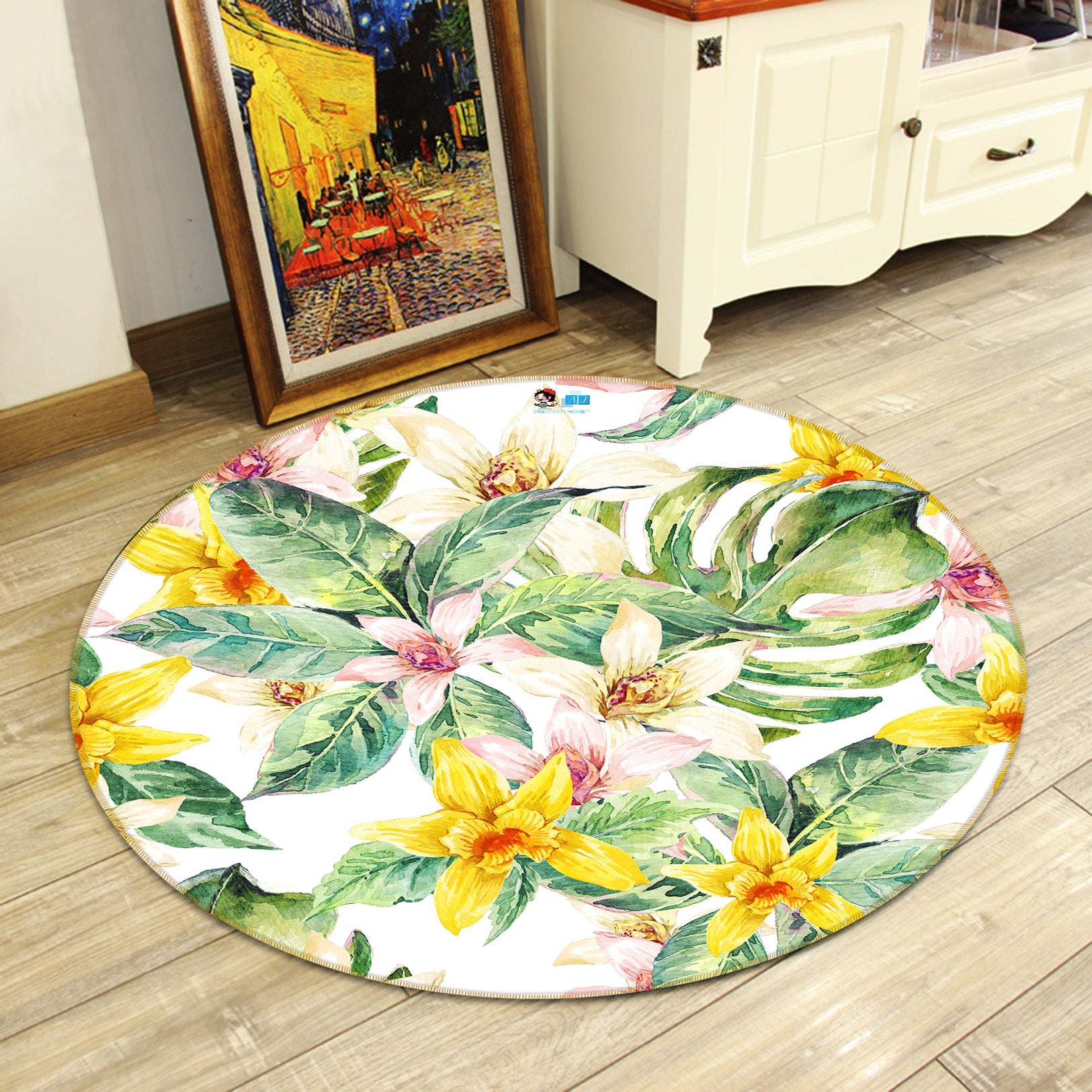 3D Yellow Flowers 71256 Round Non Slip Rug Mat