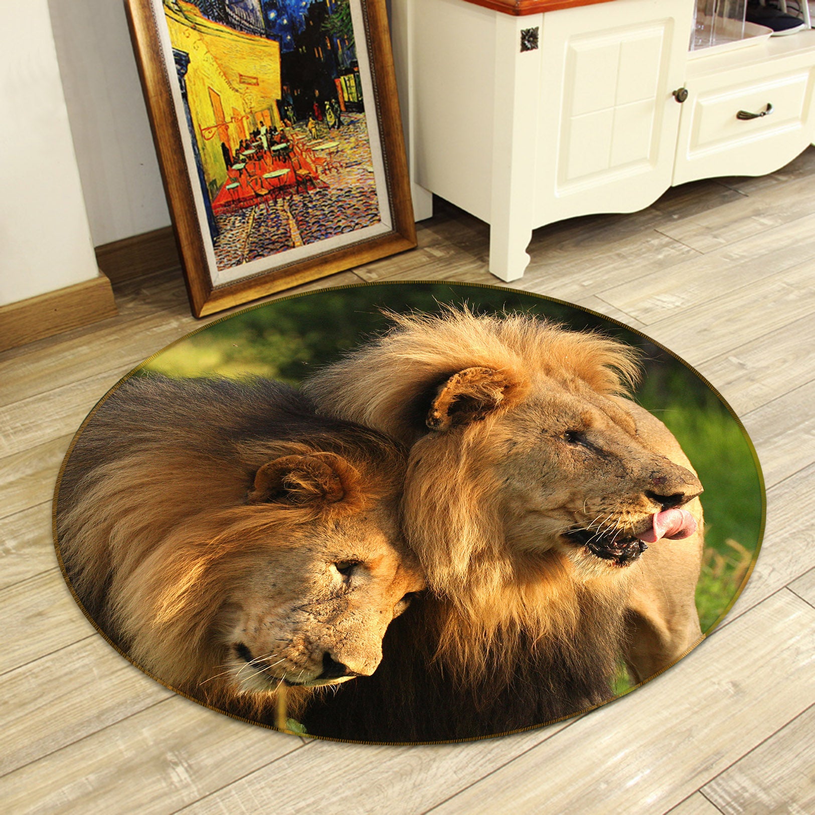 3D Lion 37239 Animal Round Non Slip Rug Mat