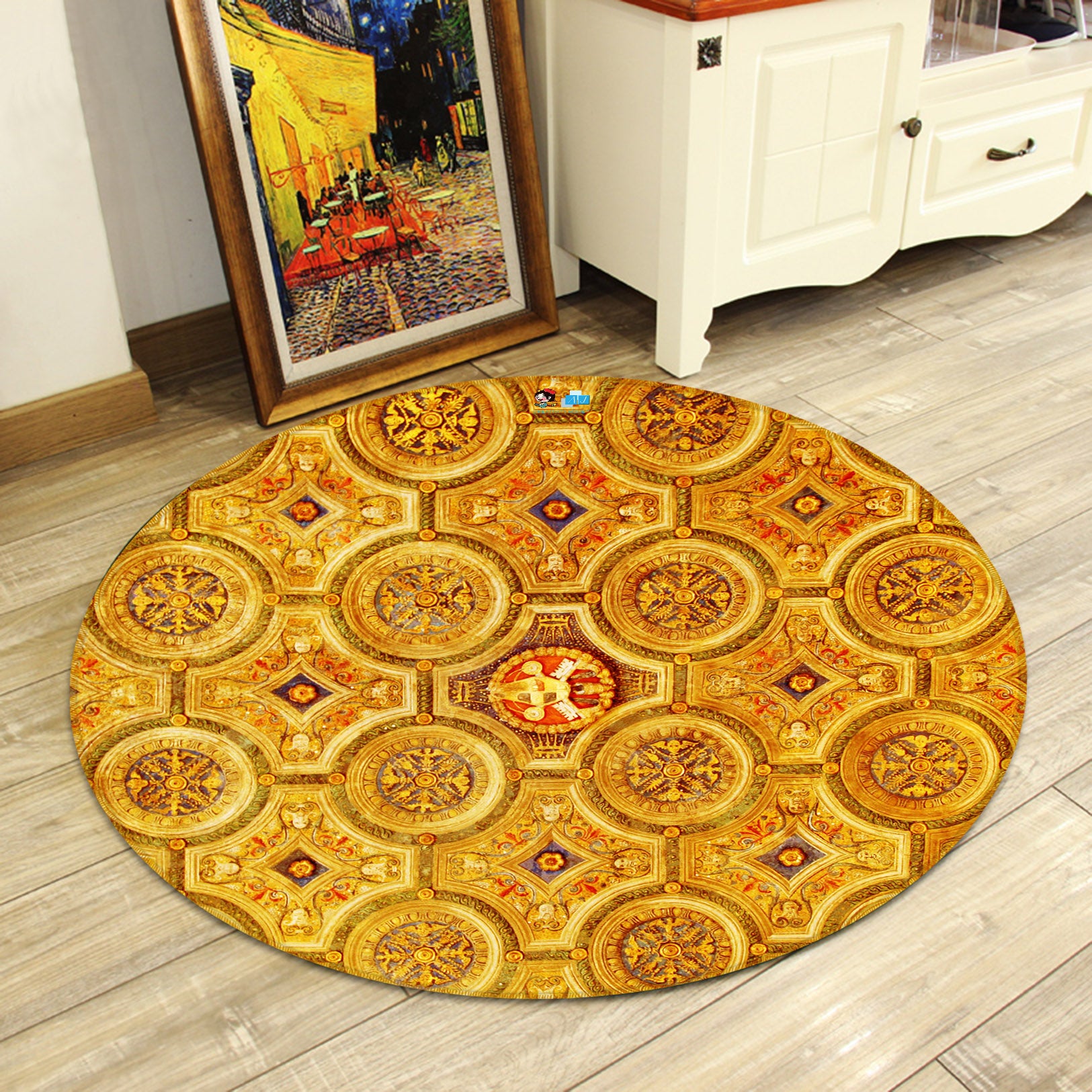 3D Yellow Ceiling 72070 Round Non Slip Rug Mat