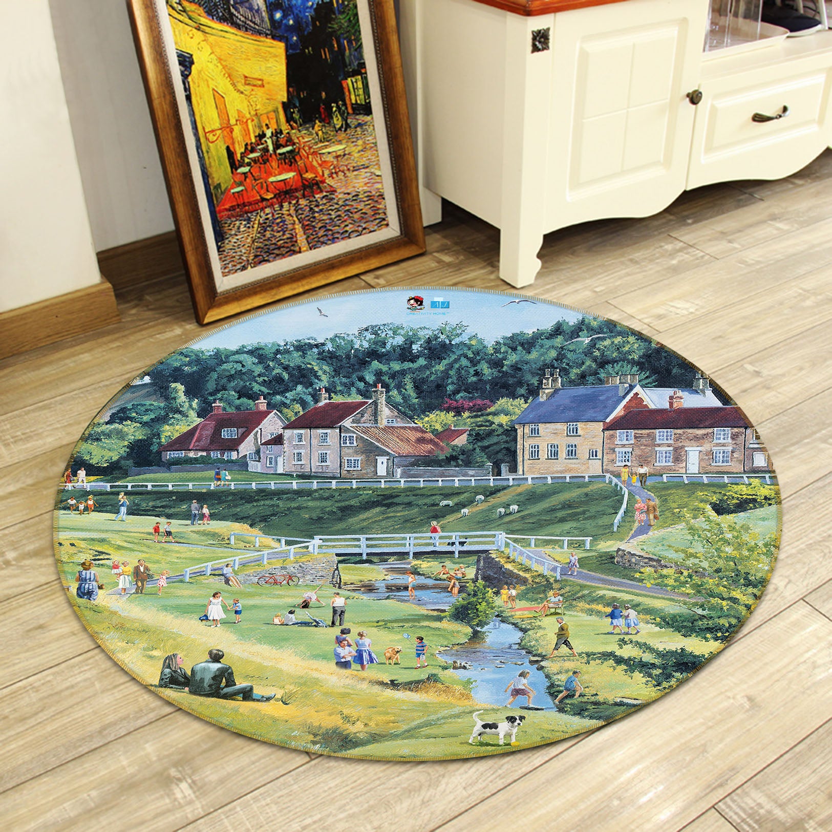 3D Lawn House 8911 Trevor Mitchell Rug Round Non Slip Rug Mat