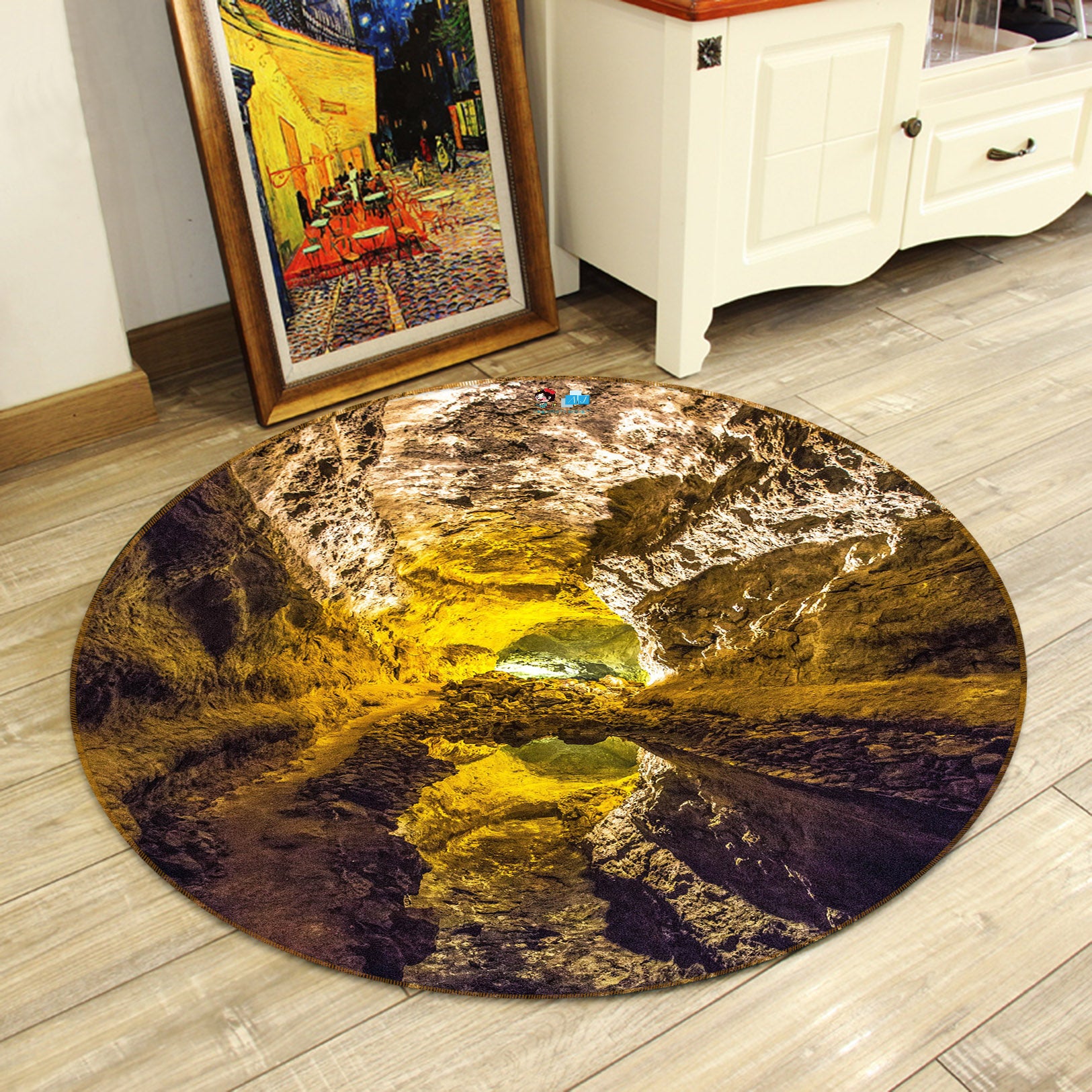 3D Grotto Water 69220 Round Non Slip Rug Mat