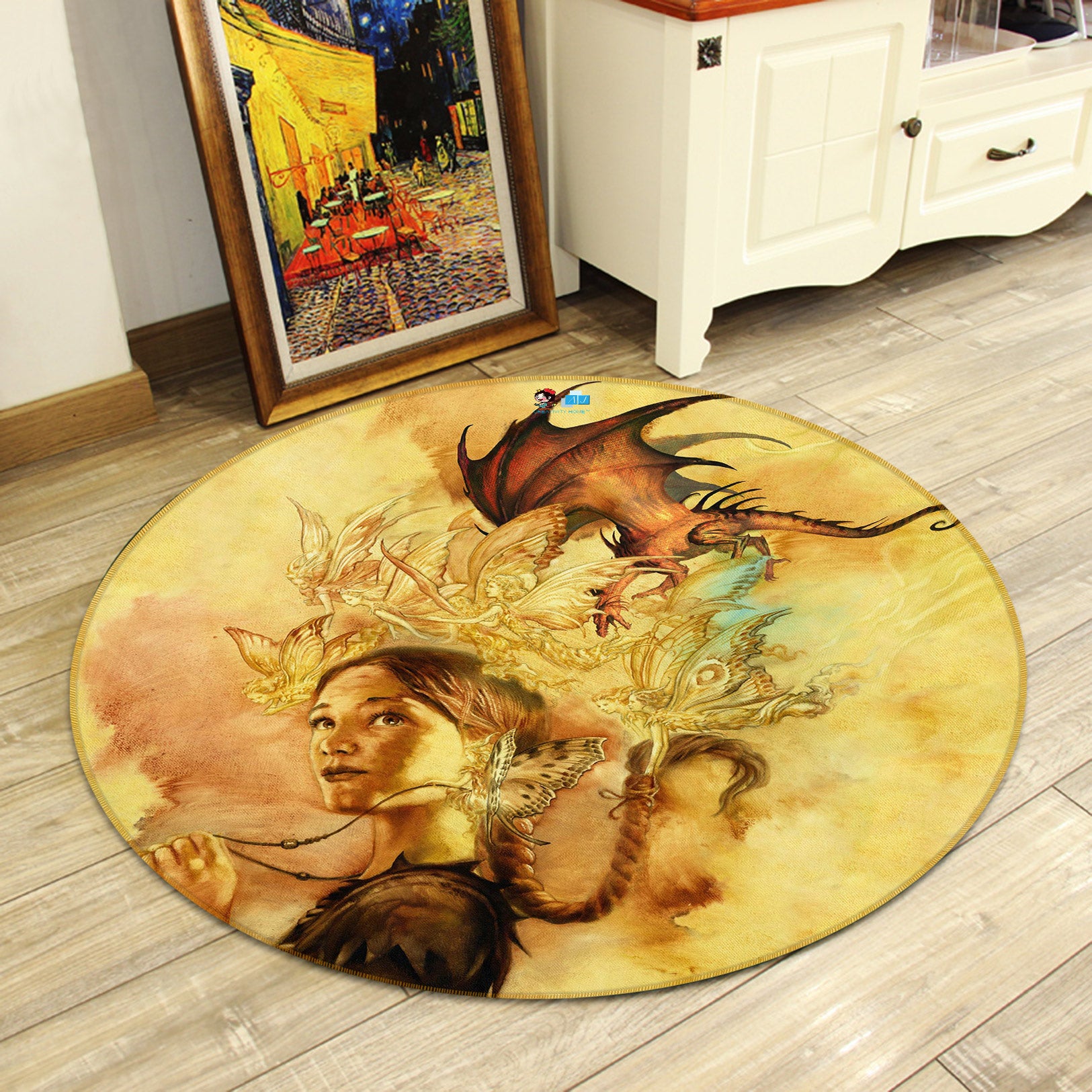 3D Elf Girl 6123 Ciruelo Rug Round Non Slip Rug Mat