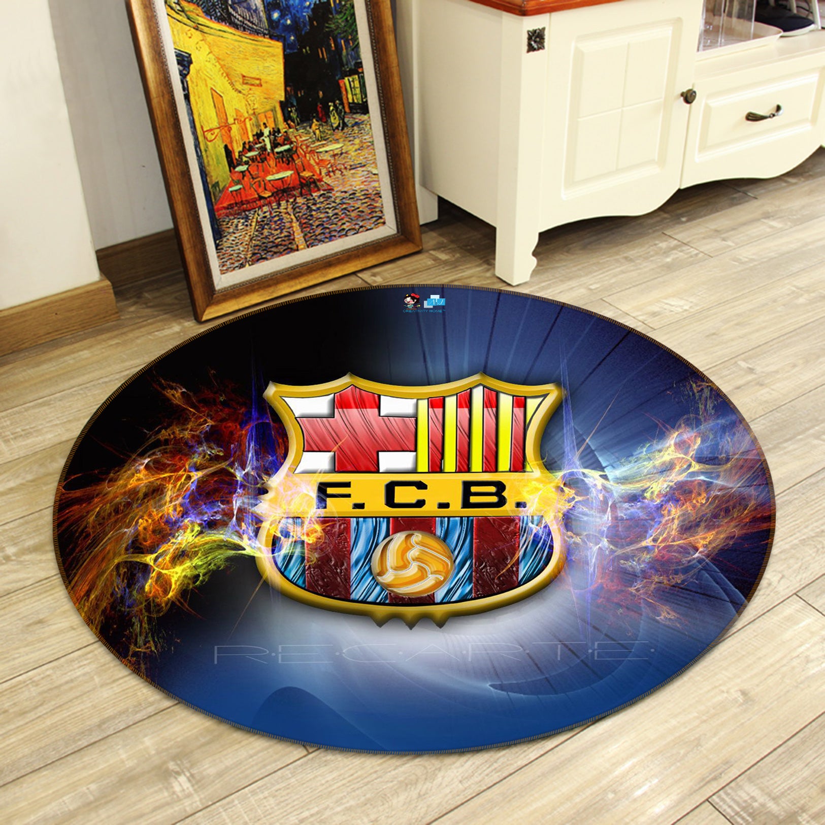 3D Football Logo 73015 Round Non Slip Rug Mat