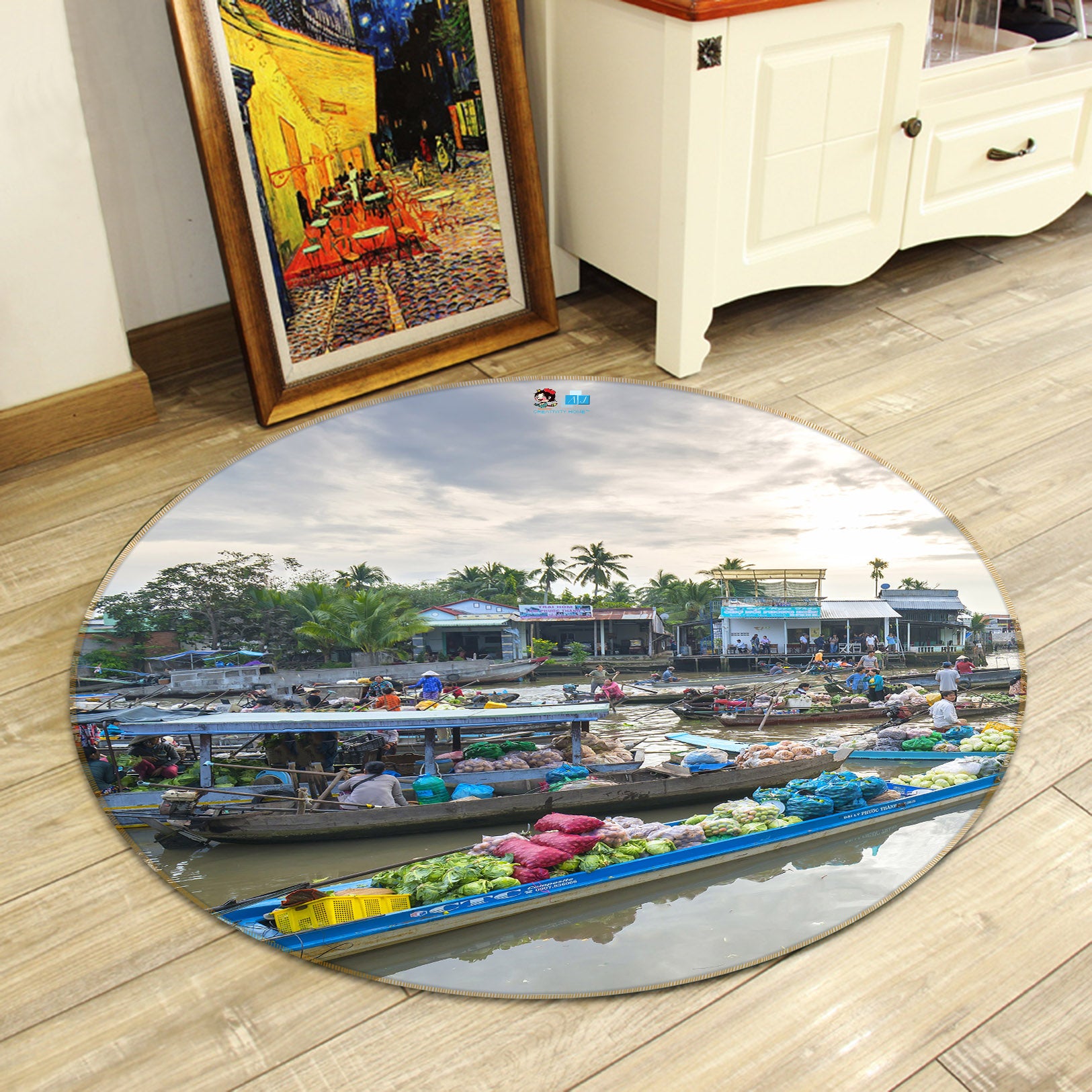 3D Big Ship 74202 Round Non Slip Rug Mat