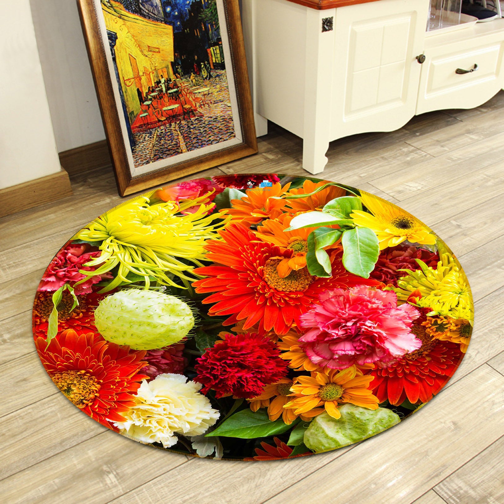 3D Flowers 71198 Round Non Slip Rug Mat