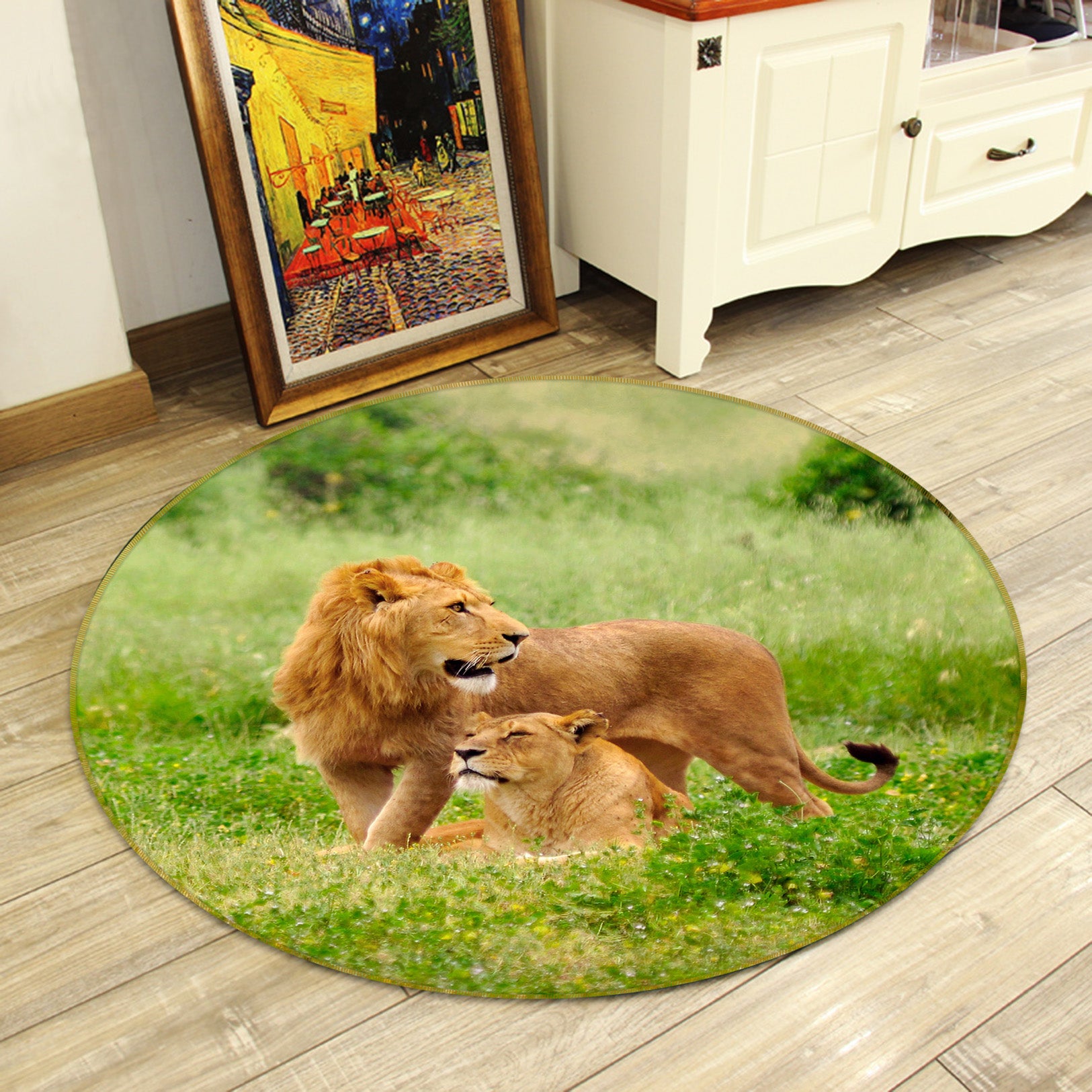 3D Lion 37241 Animal Round Non Slip Rug Mat