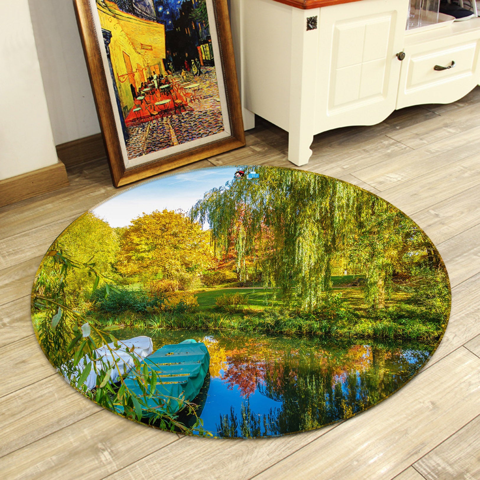 3D Jungle Small River Vessel 74069 Round Non Slip Rug Mat