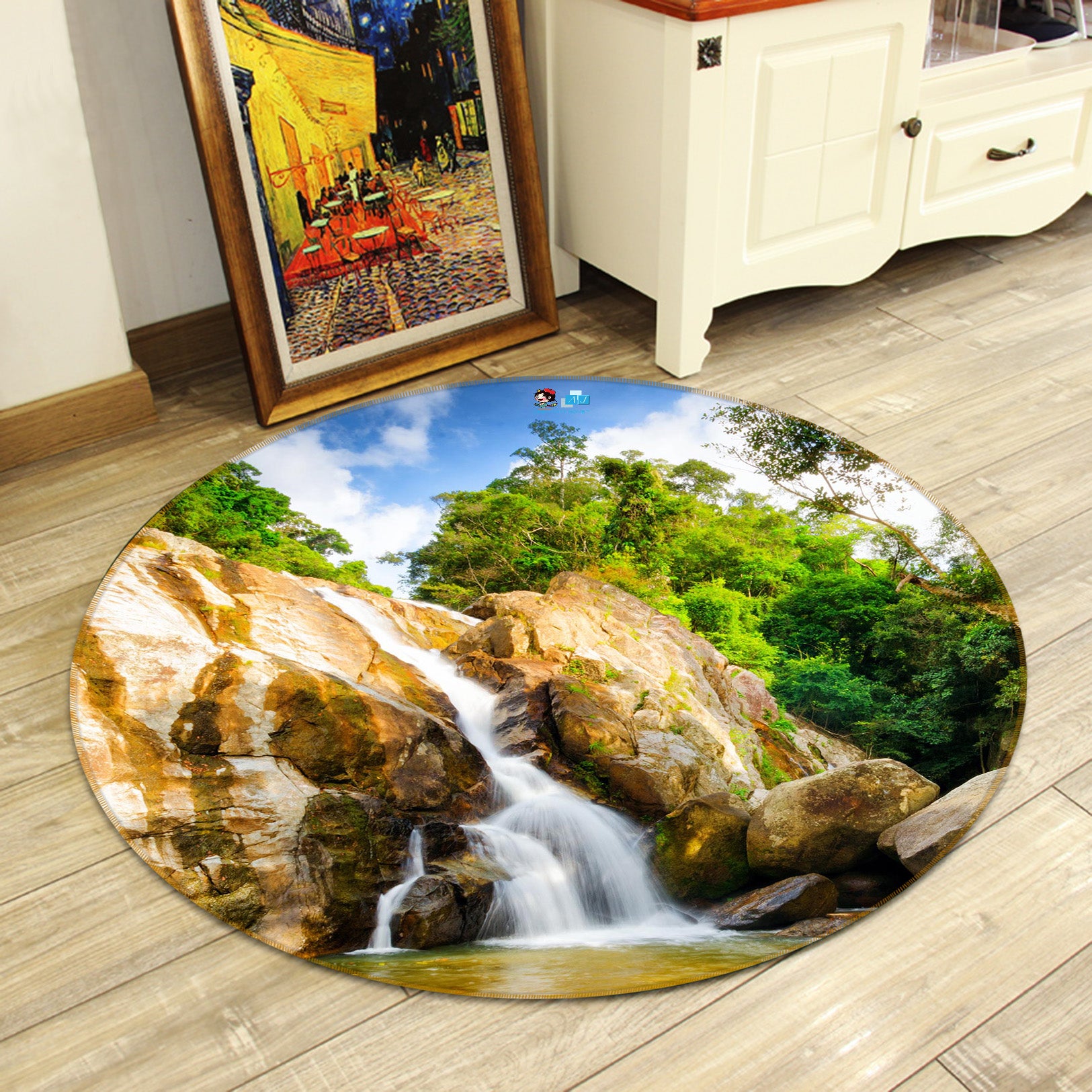 3D Waterfall 66184 Round Non Slip Rug Mat