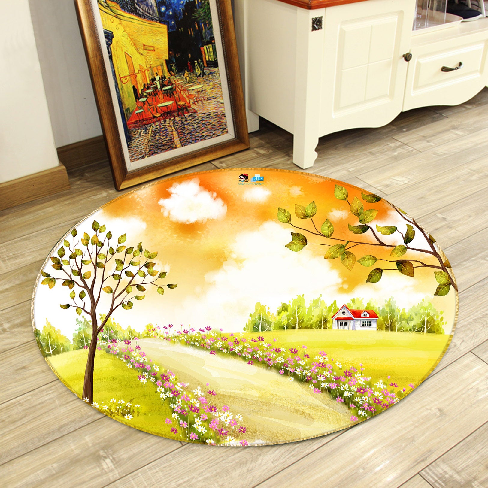 3D Tree Path Grass 80287 Round Non Slip Rug Mat