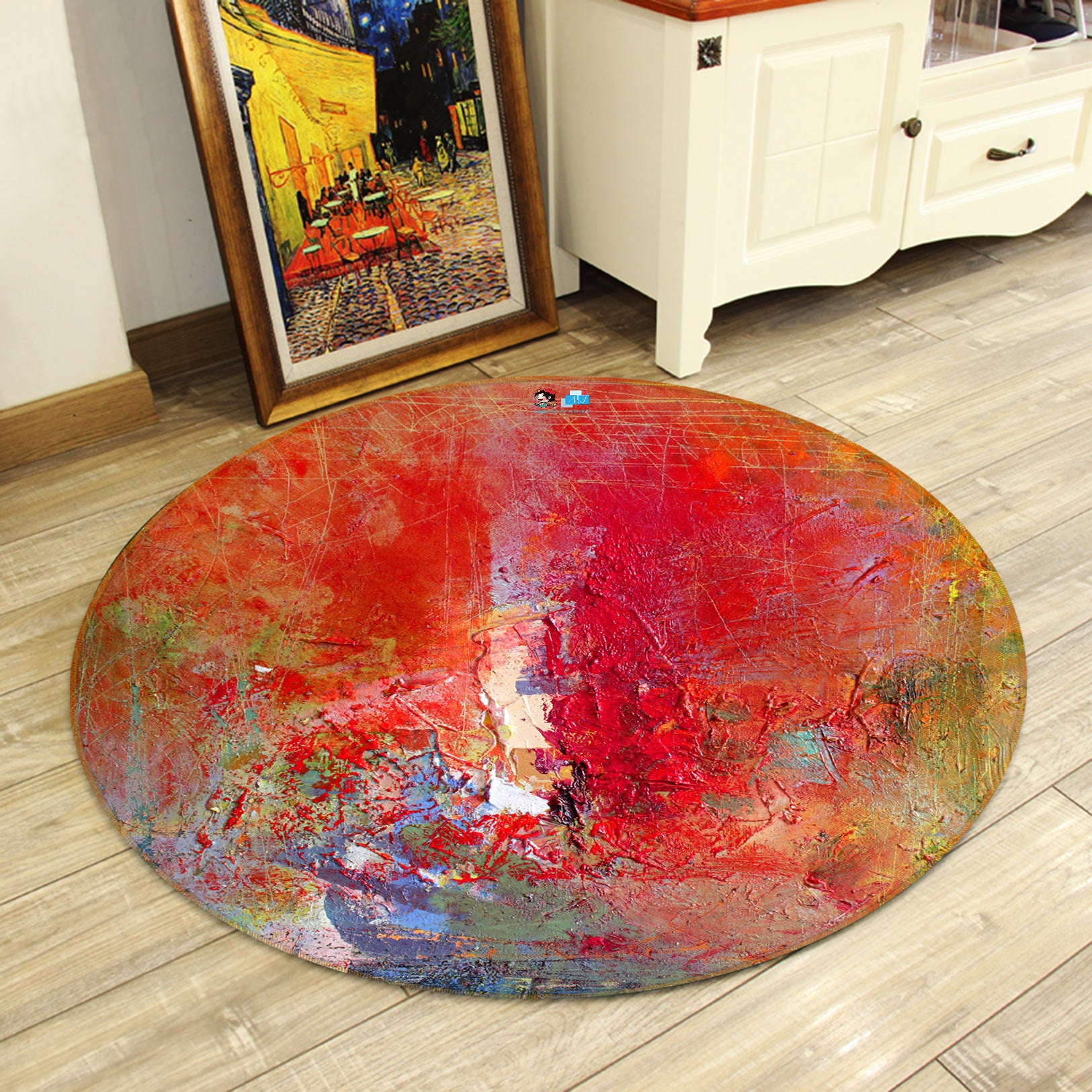 3D Paint Abstract Red 81014 Round Non Slip Rug Mat