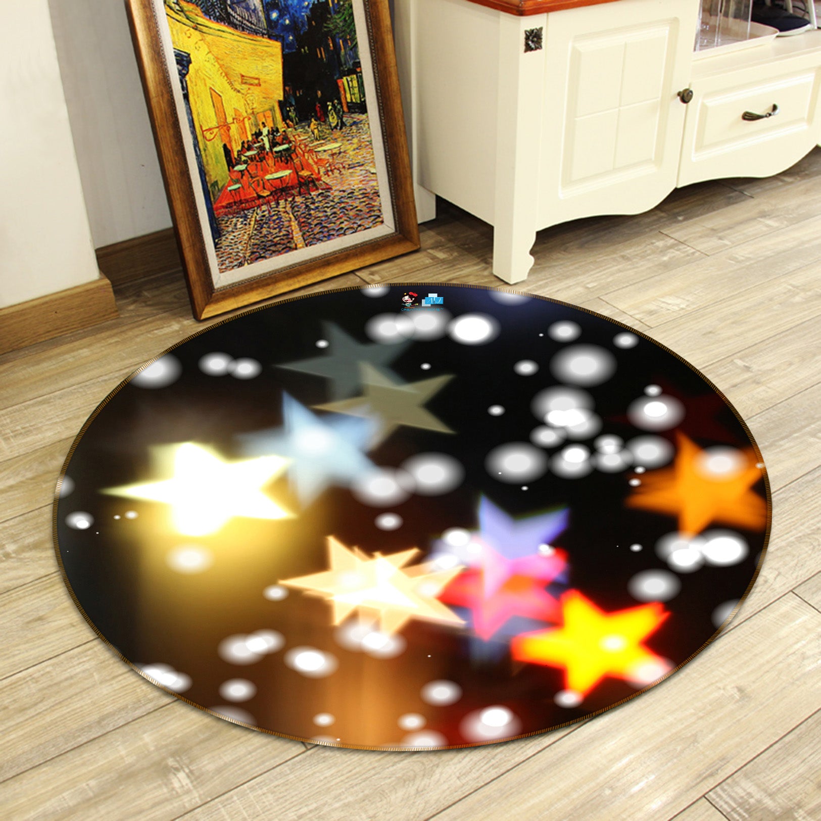 3D Color Stars 54115 Christmas Round Non Slip Rug Mat Xmas