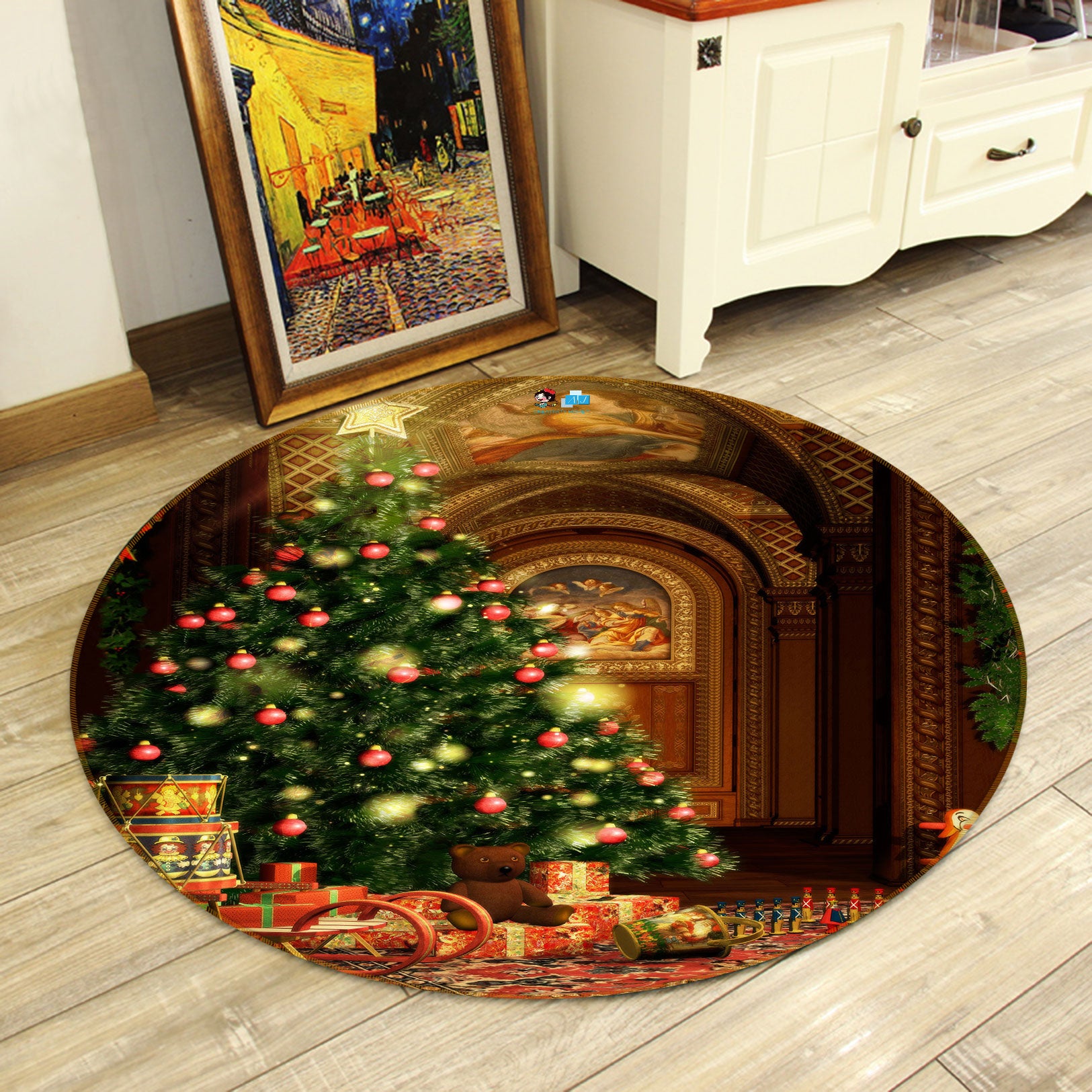 3D Christmas Tree 72257 Round Non Slip Rug Mat