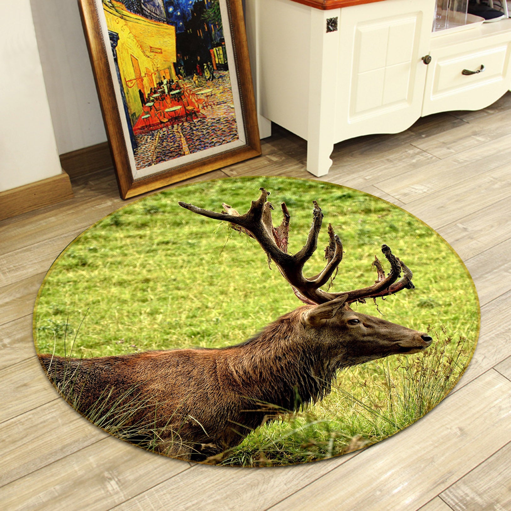 3D Deer 38099 Animal Round Non Slip Rug Mat